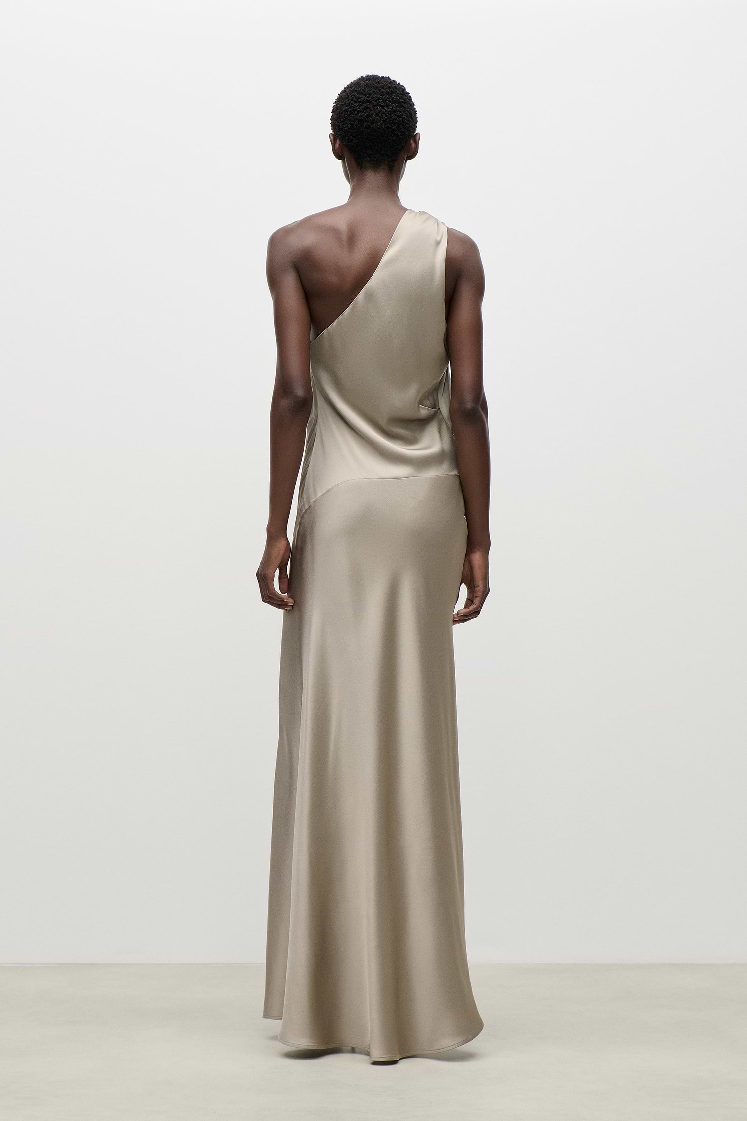Asymmetric Midi Dress In Light Grey