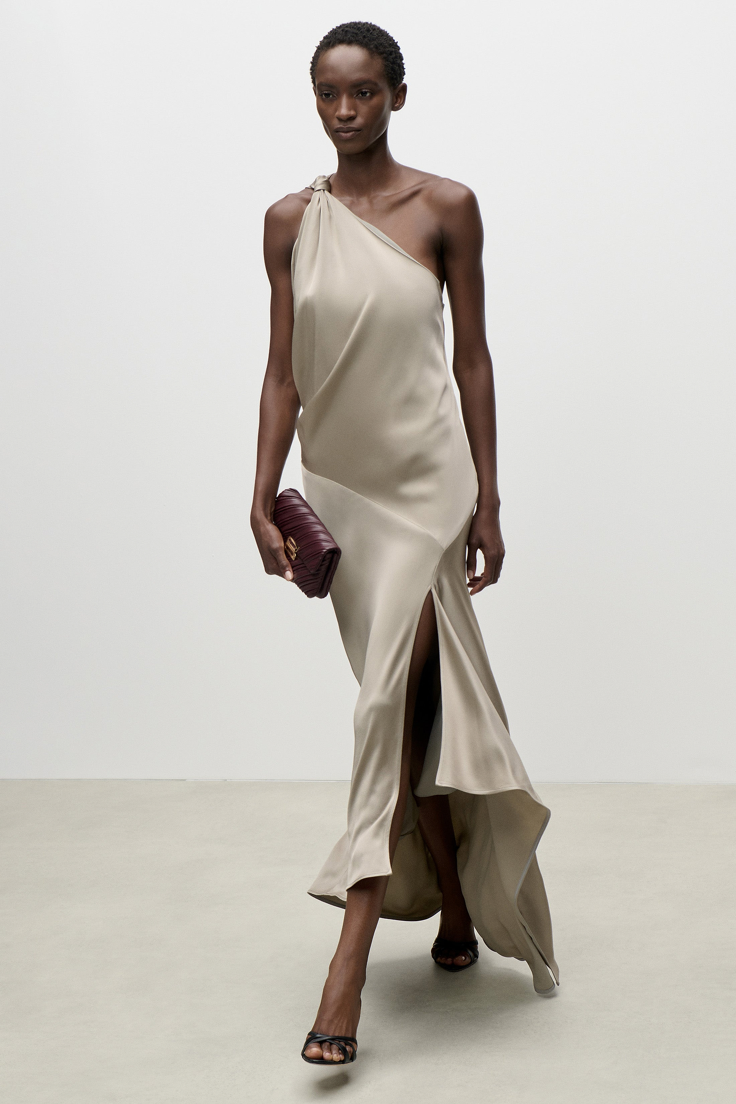 Asymmetric Midi Dress In Light Grey