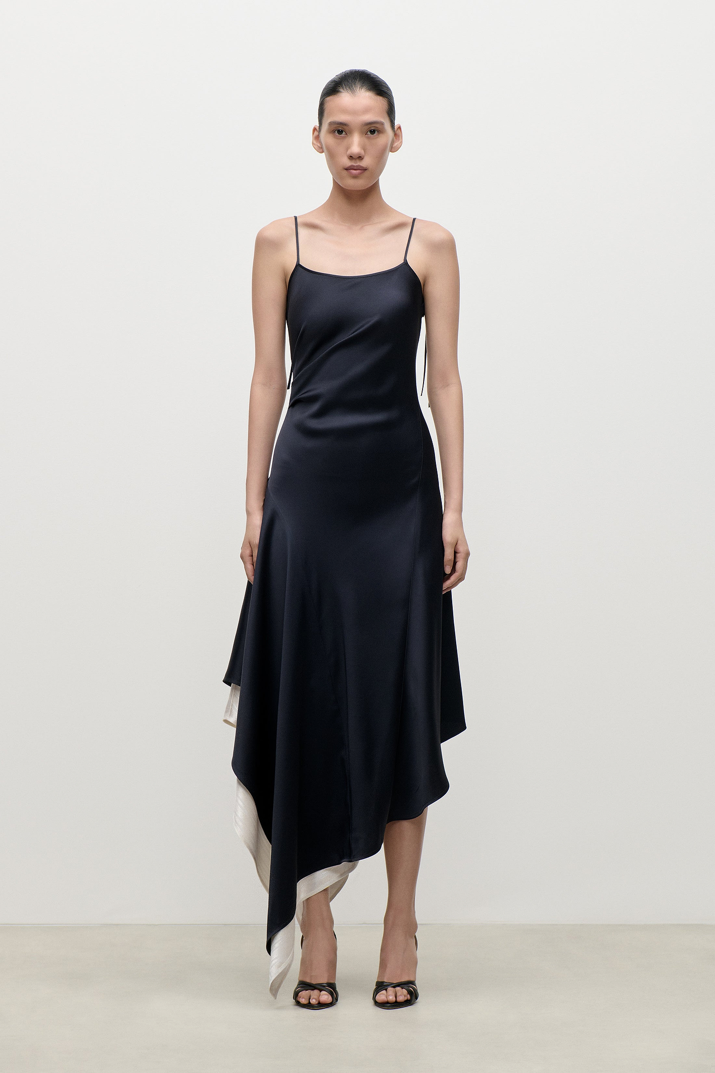 Asymmetric Draped Cami Dress In Dark Navy