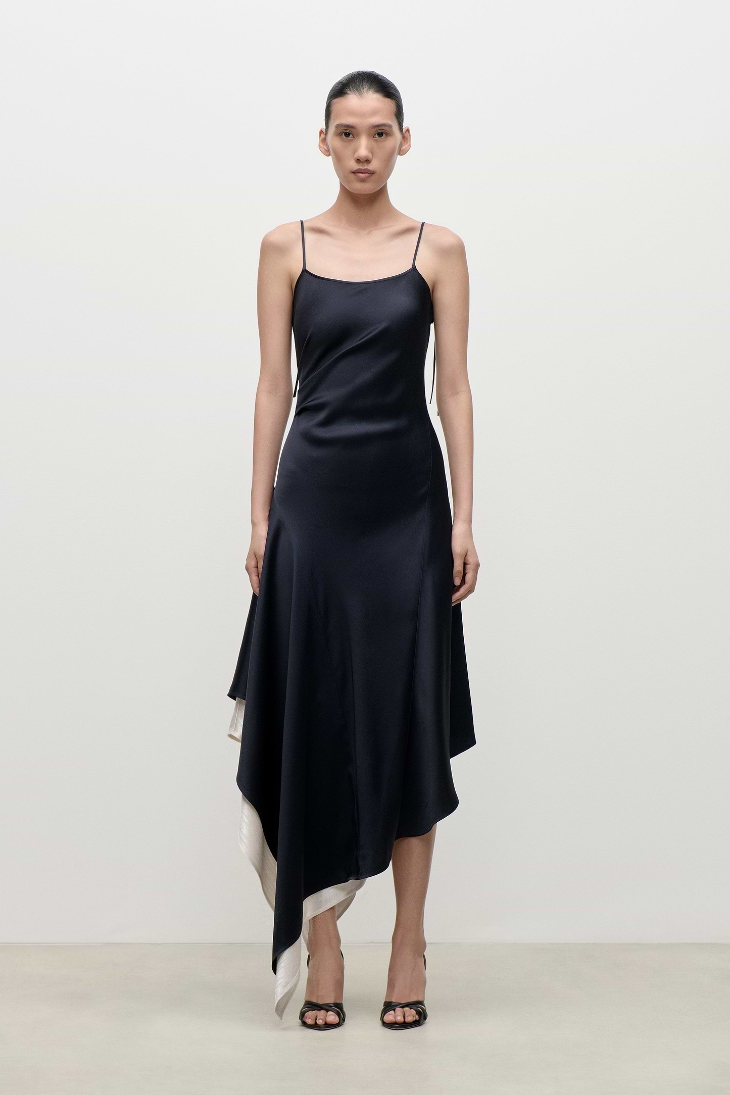 Asymmetric Draped Cami Dress In Dark Navy