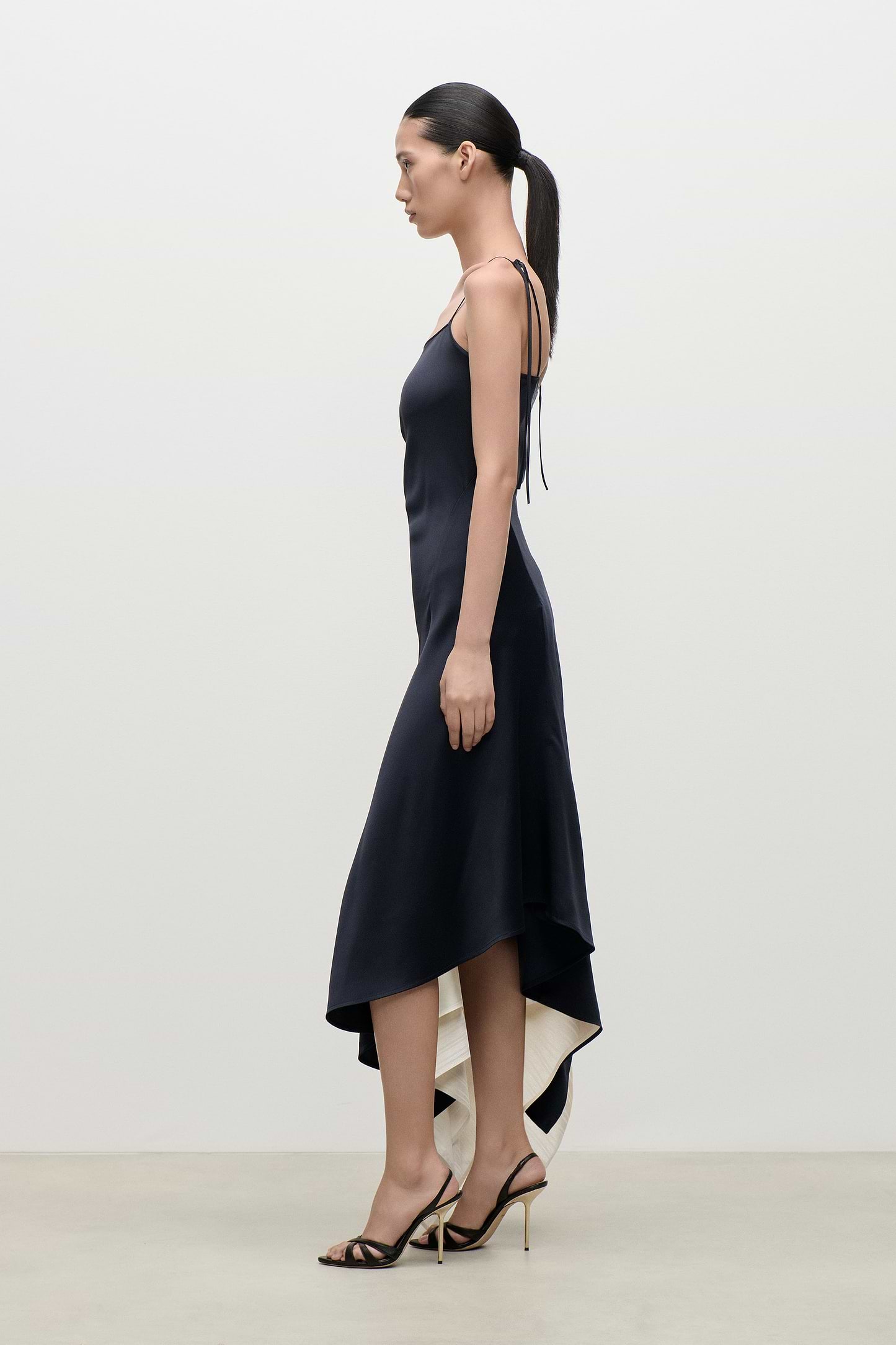 Asymmetric Draped Cami Dress In Dark Navy