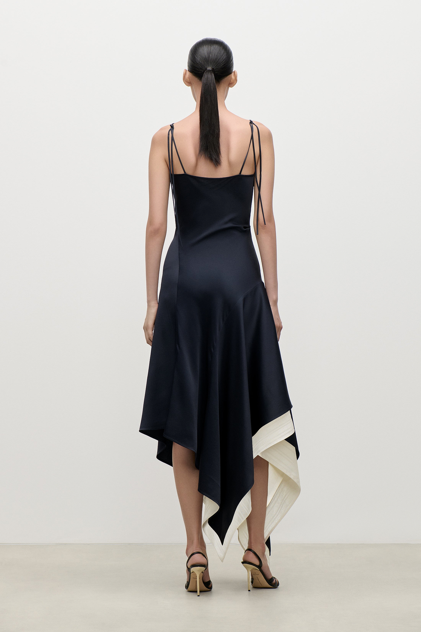 Asymmetric Draped Cami Dress In Dark Navy
