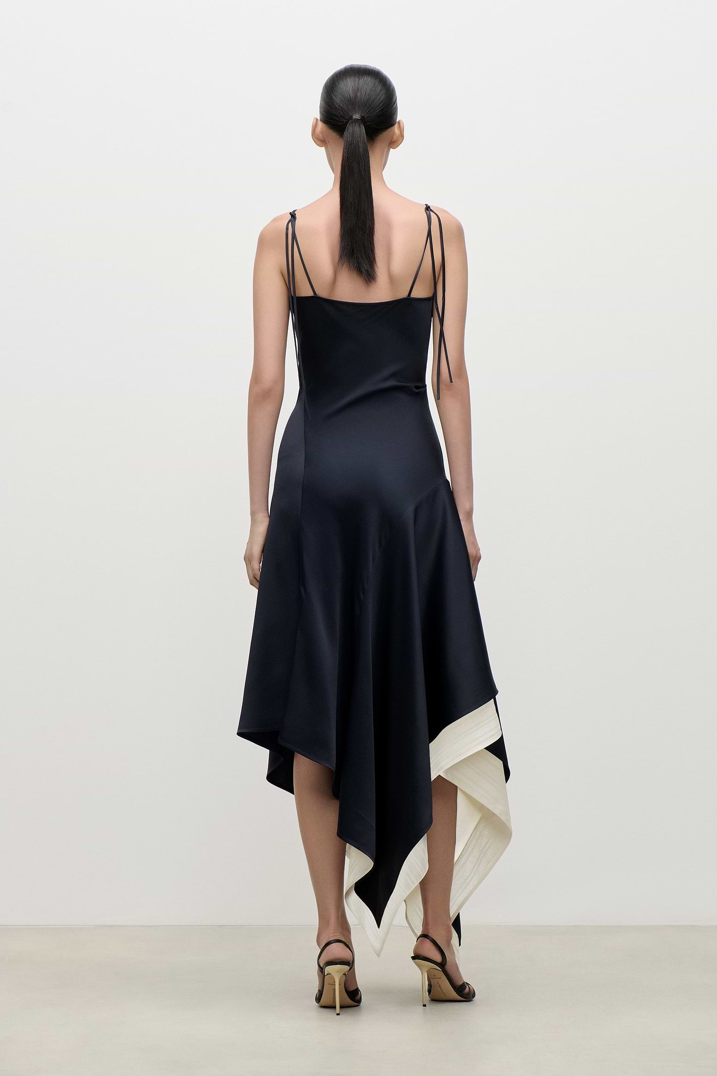 Asymmetric Draped Cami Dress In Dark Navy