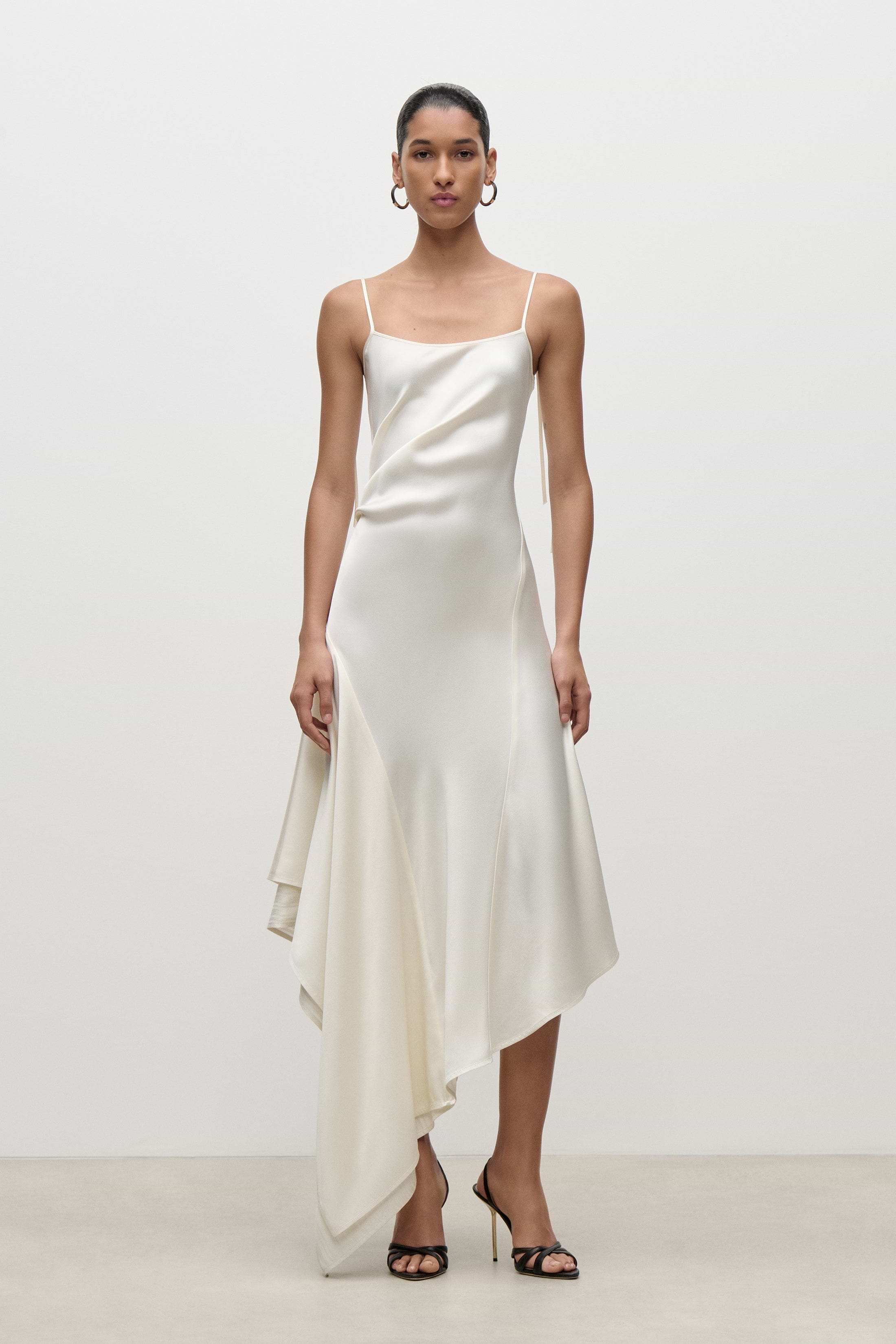 Asymmetric Draped Cami Dress In Ivory