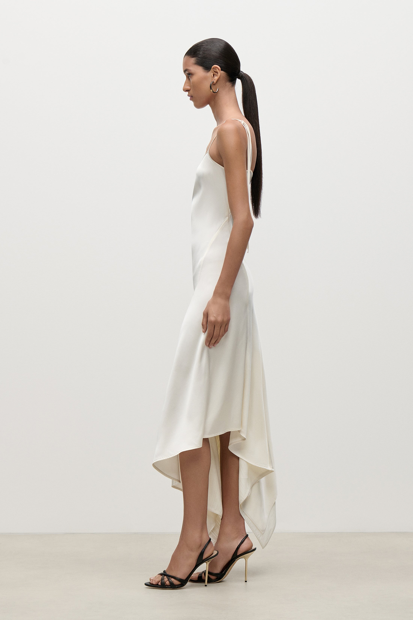Asymmetric Draped Cami Dress In Ivory