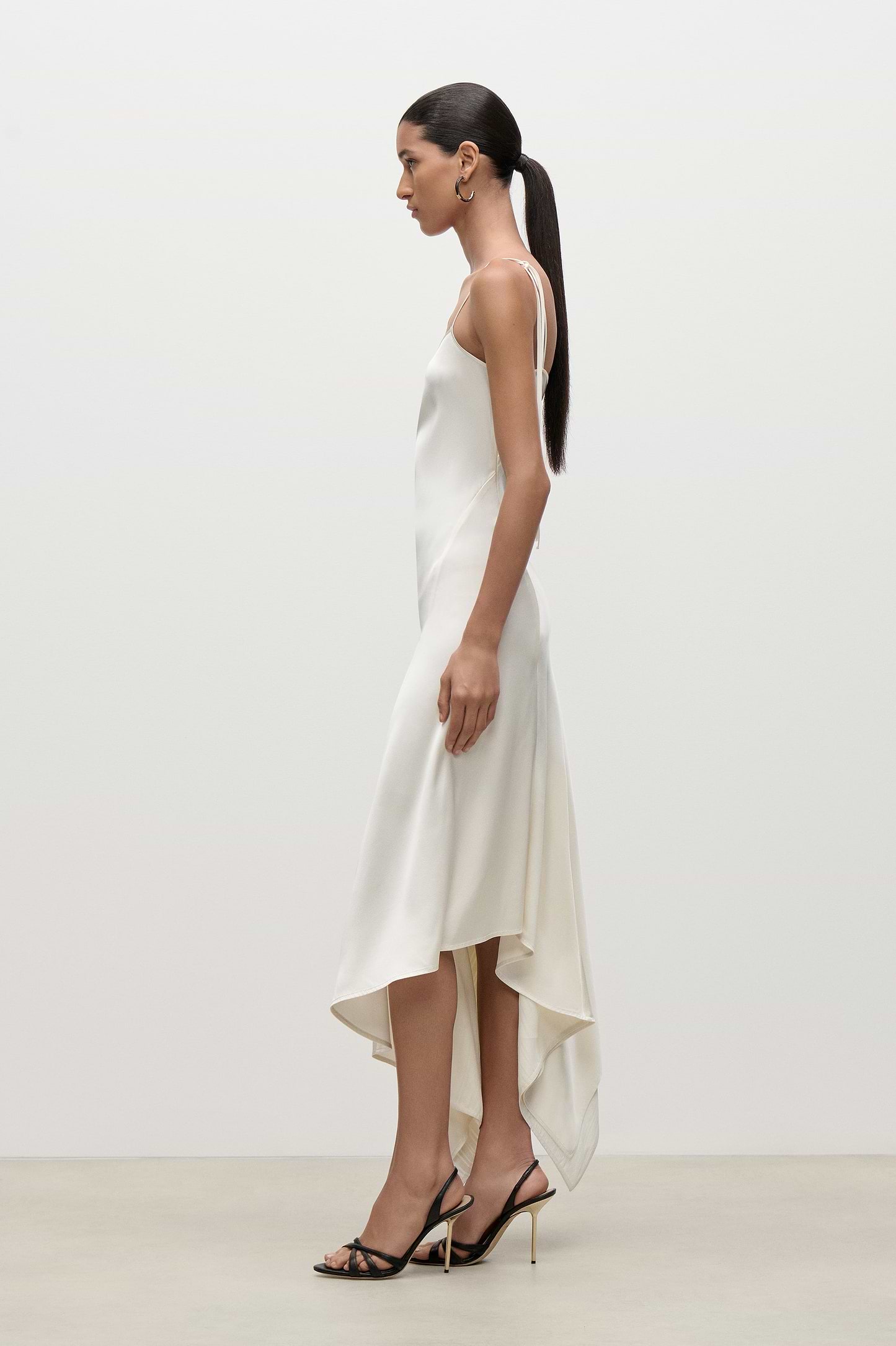 Asymmetric Draped Cami Dress In Ivory