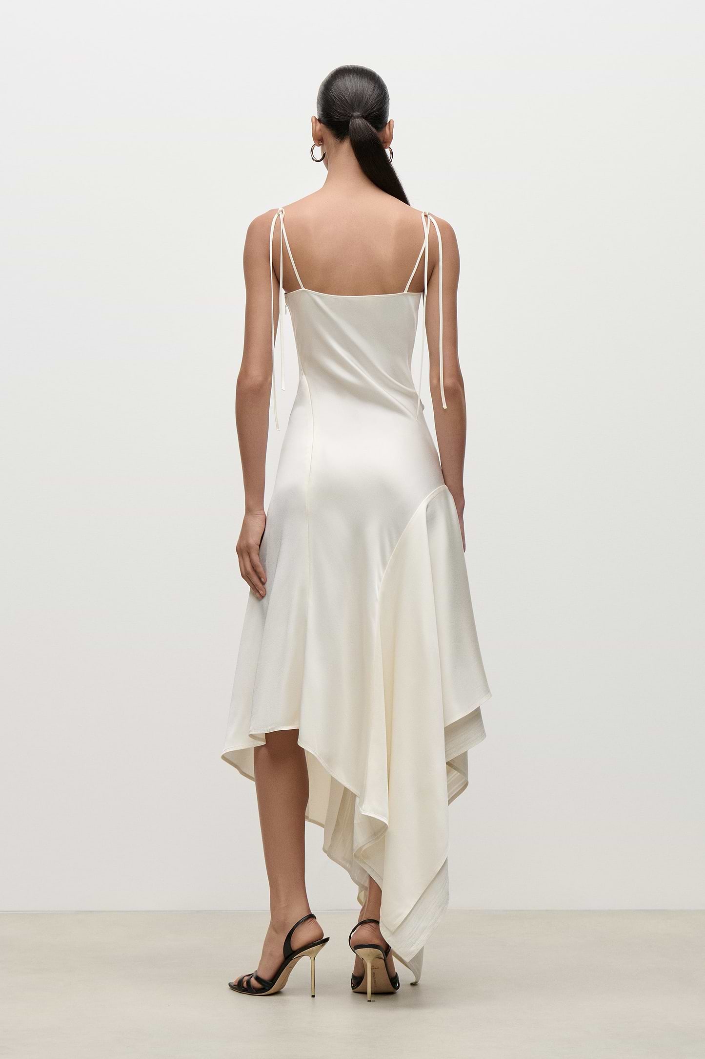 Asymmetric Draped Cami Dress In Ivory