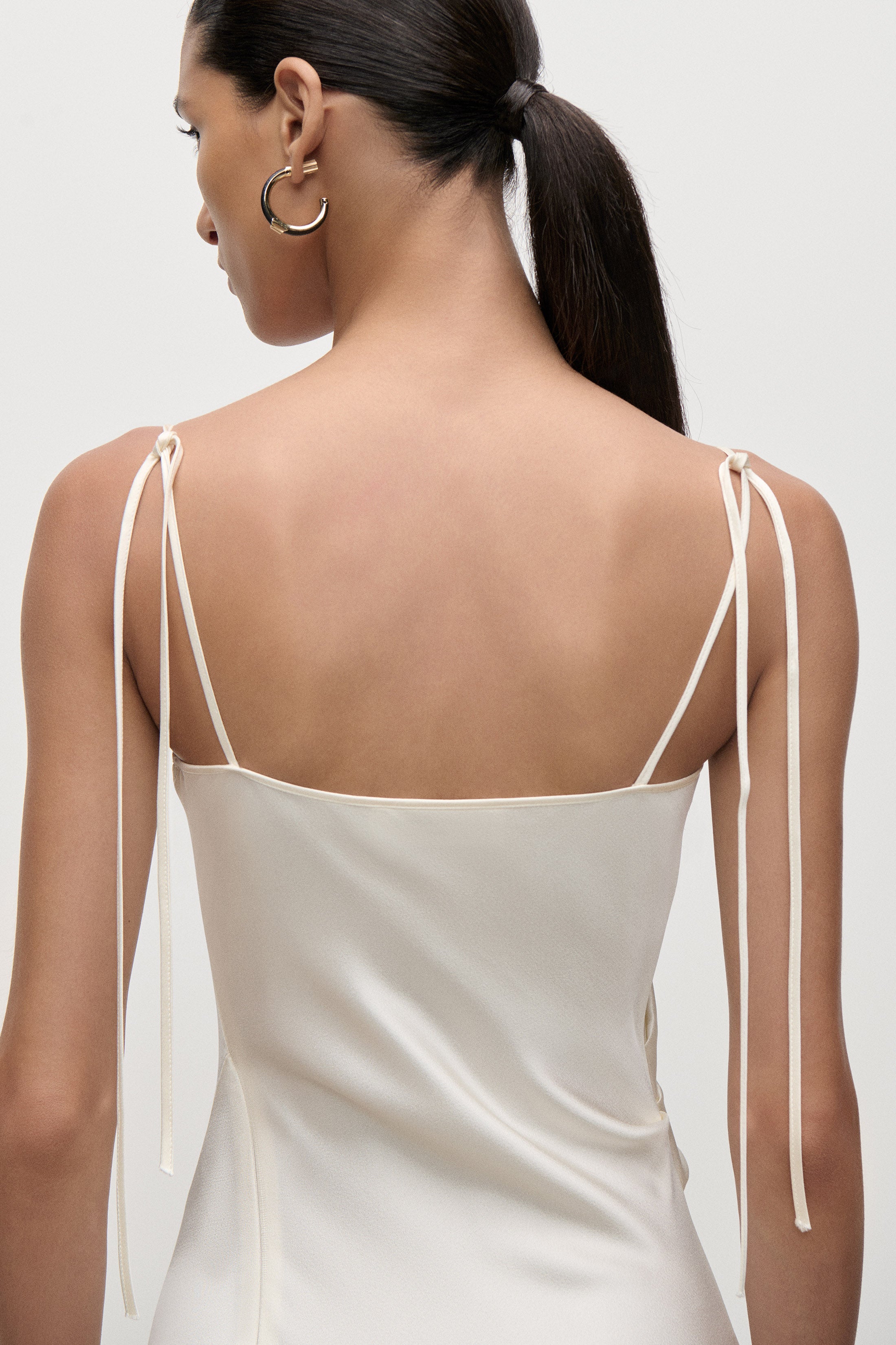 Asymmetric Draped Cami Dress In Ivory