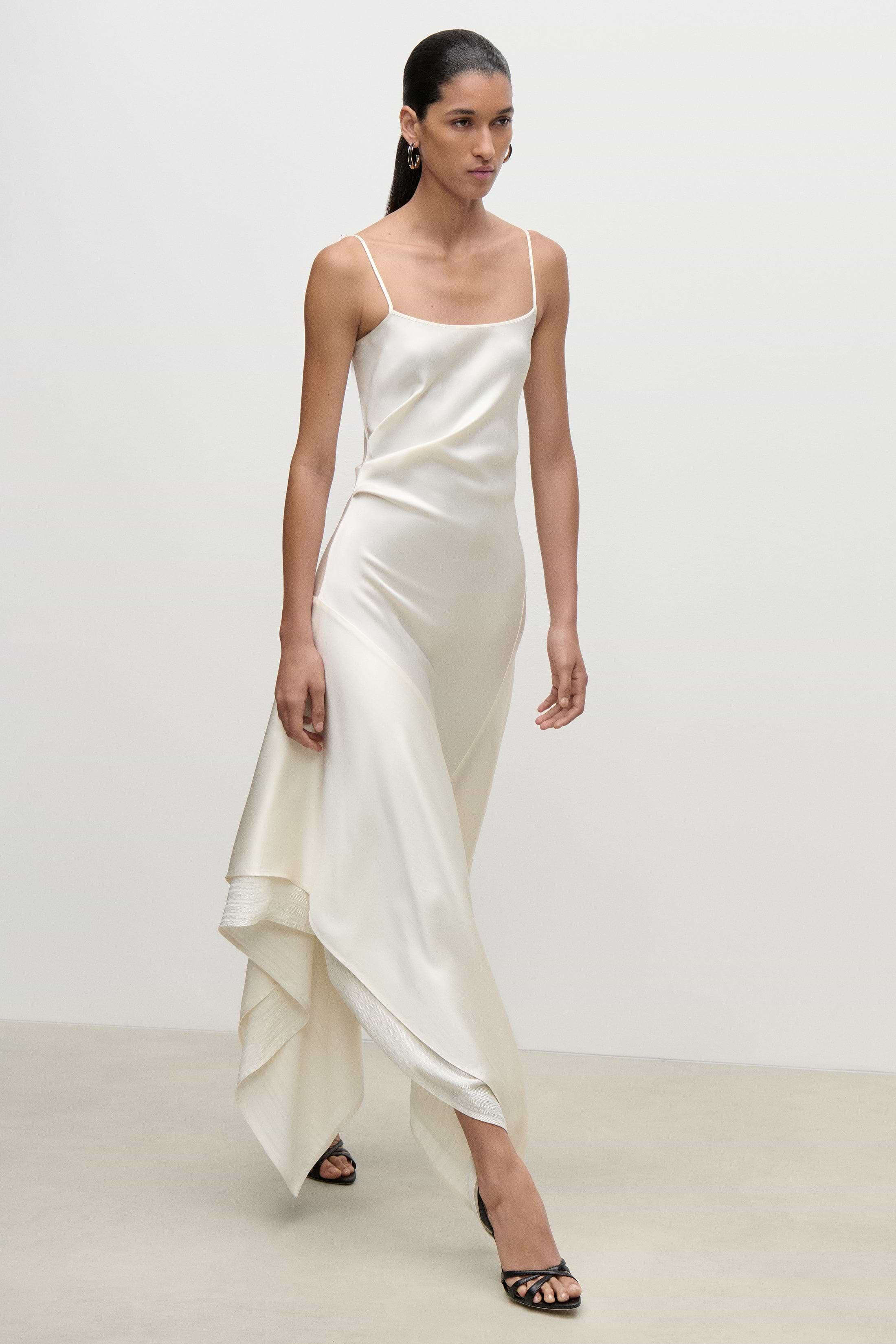 Asymmetric Draped Cami Dress In Ivory