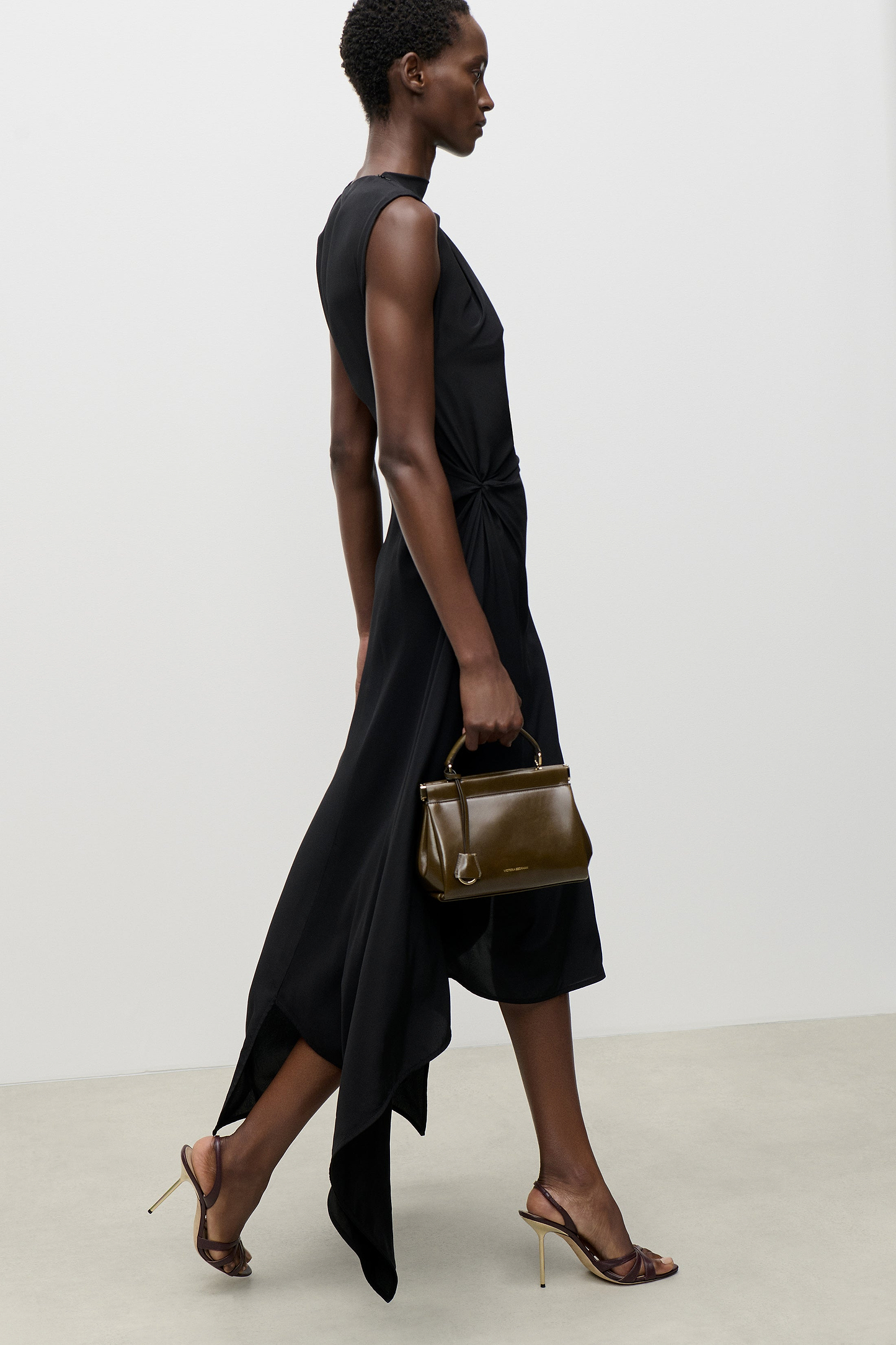 Sleeveless Draped Midi Dress In Black