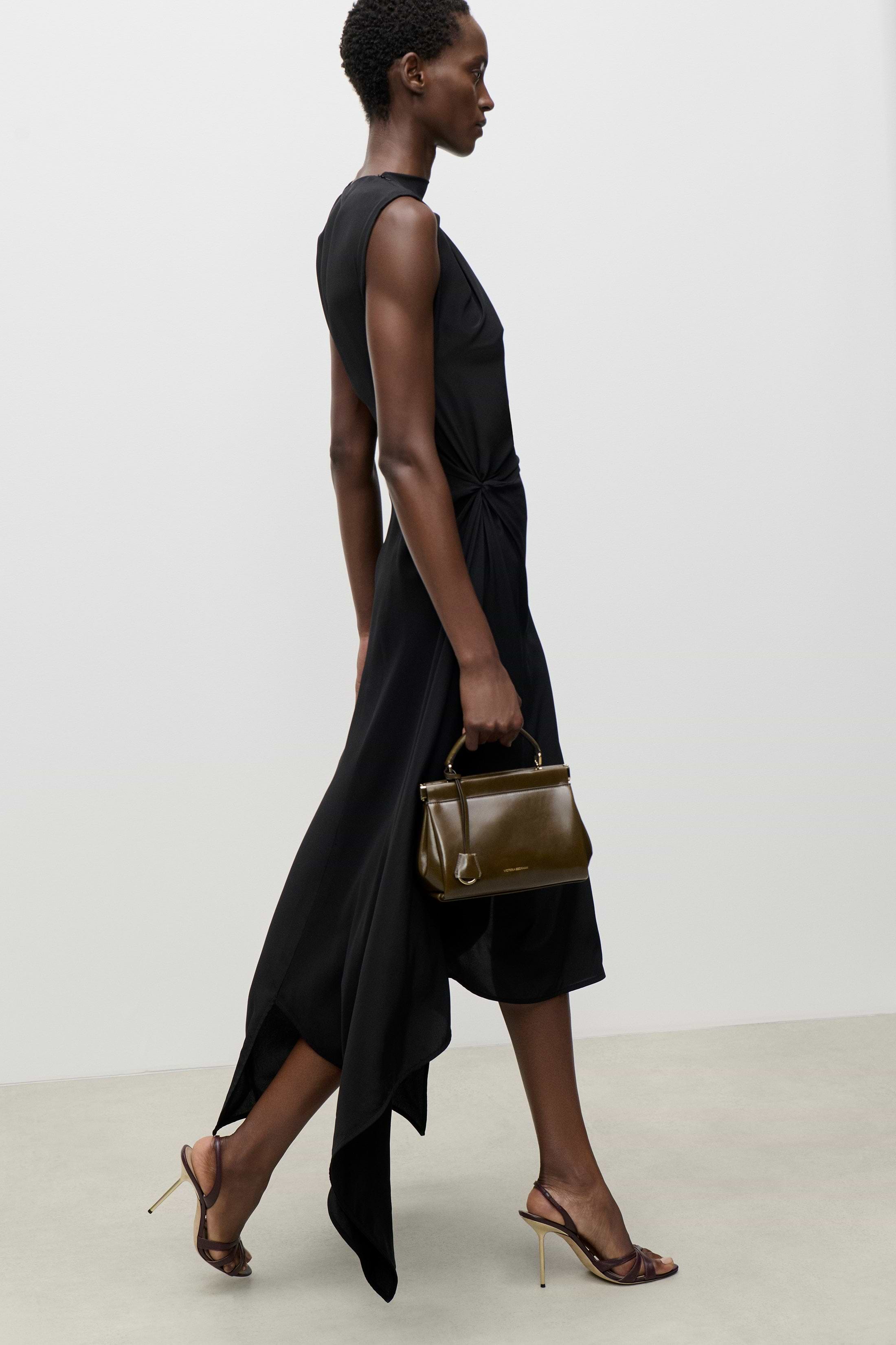 Sleeveless Draped Midi Dress In Black