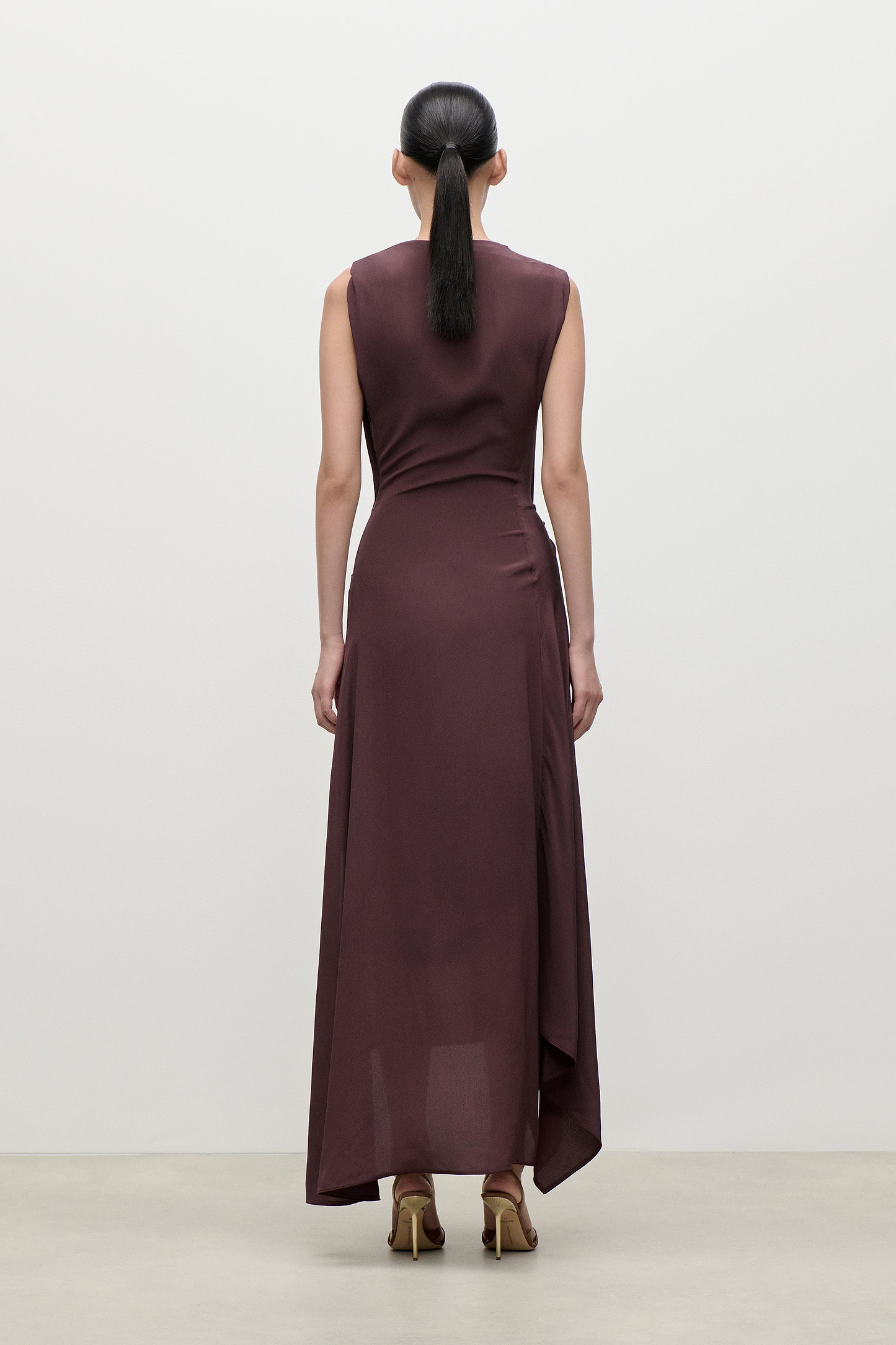 Sleeveless Draped Midi Dress In Dark Burgundy