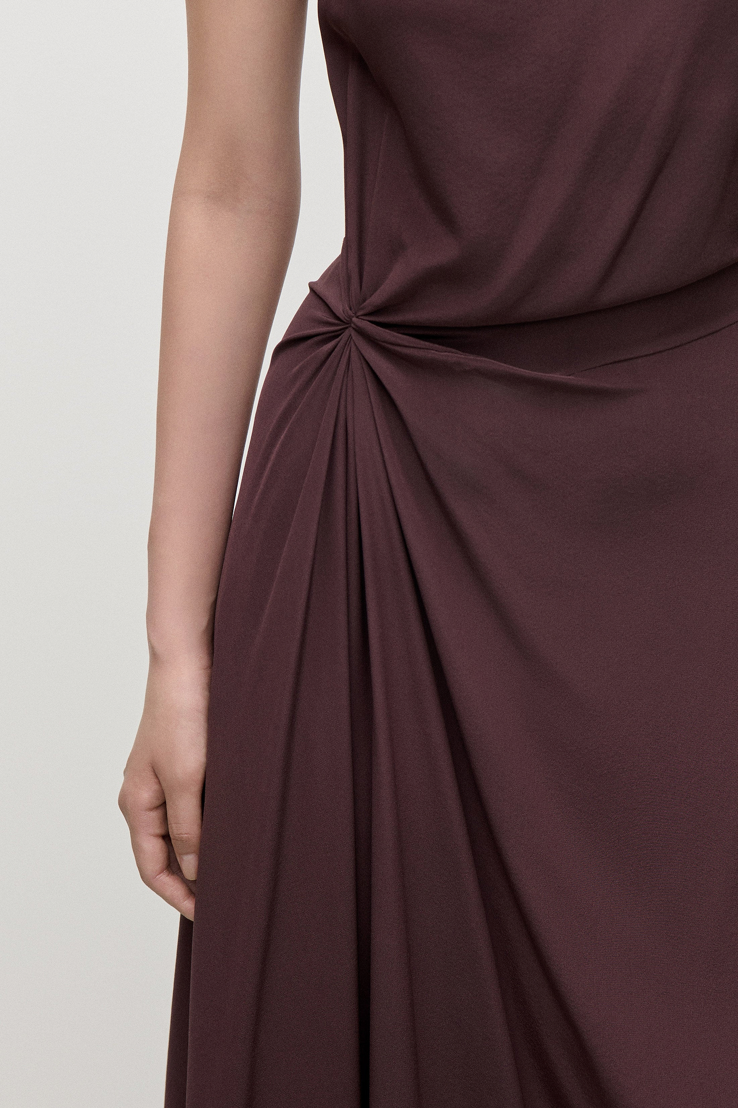 Sleeveless Draped Midi Dress In Dark Burgundy