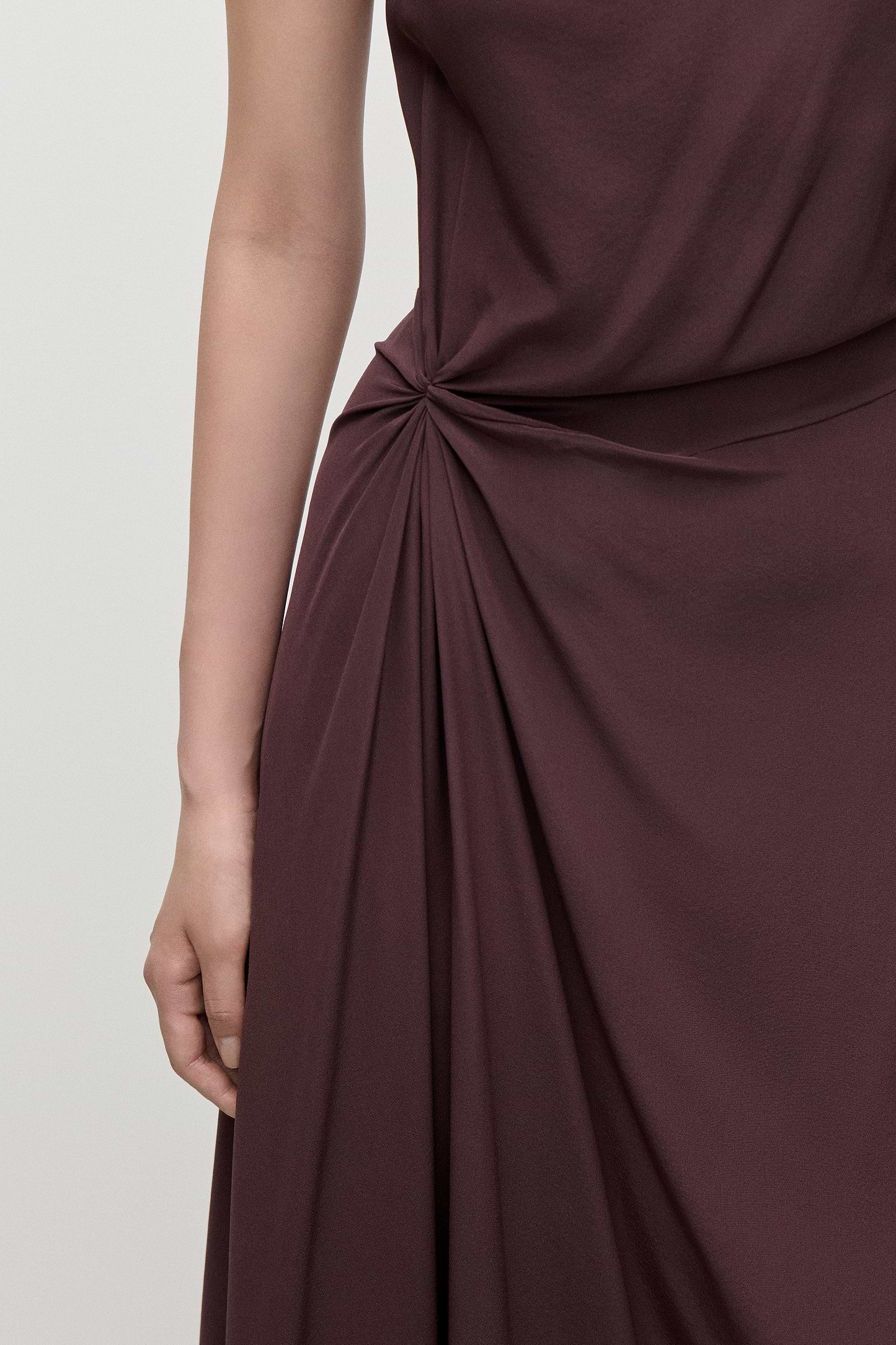 Sleeveless Draped Midi Dress In Dark Burgundy