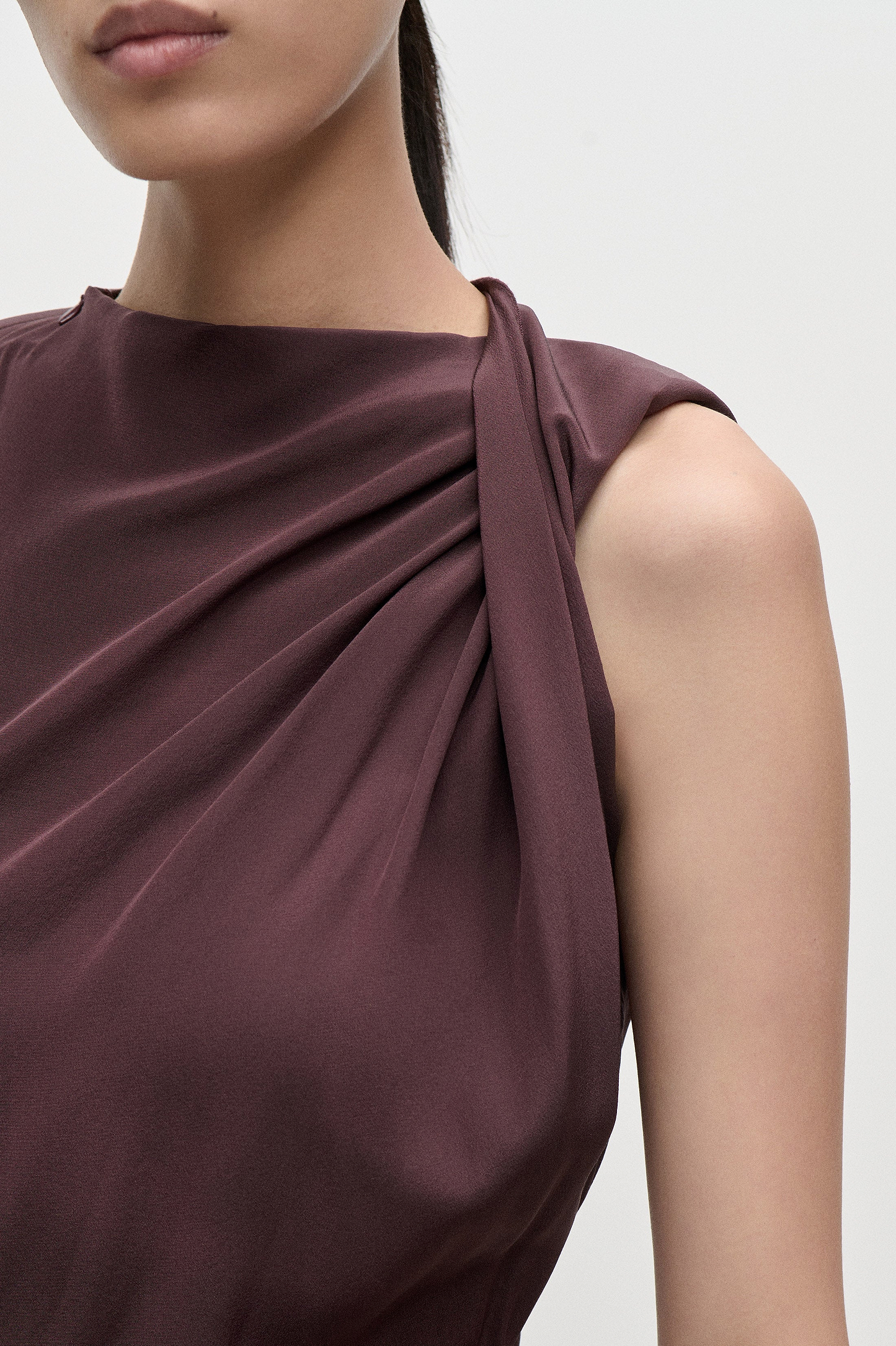 Sleeveless Draped Midi Dress In Dark Burgundy
