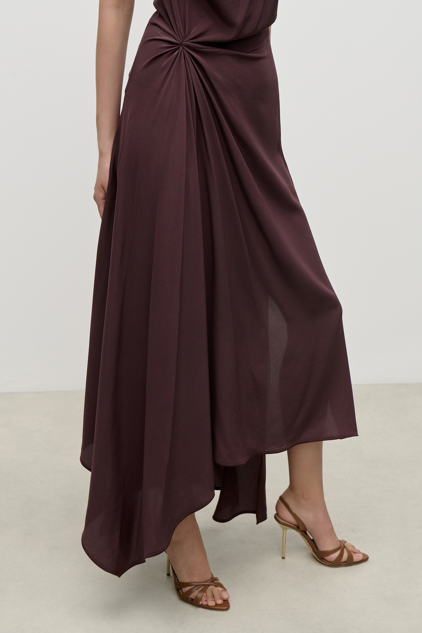 Sleeveless Draped Midi Dress In Dark Burgundy