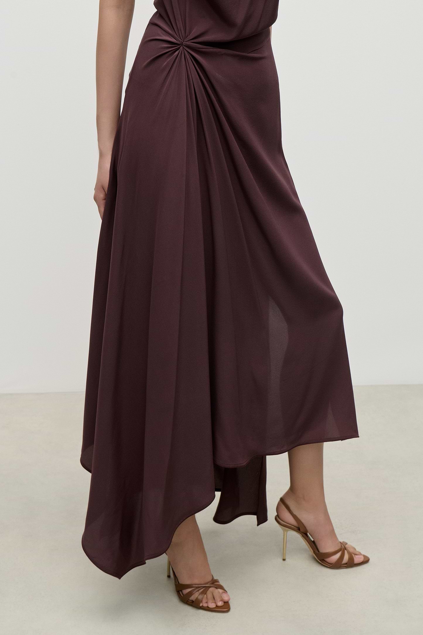 Sleeveless Draped Midi Dress In Dark Burgundy