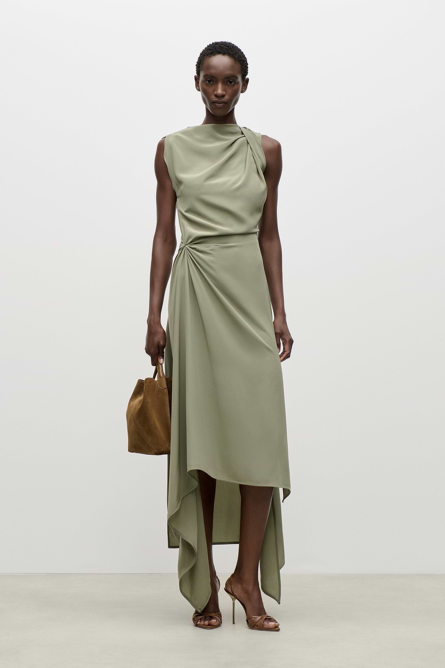 Sleeveless Draped Midi Dress In Green