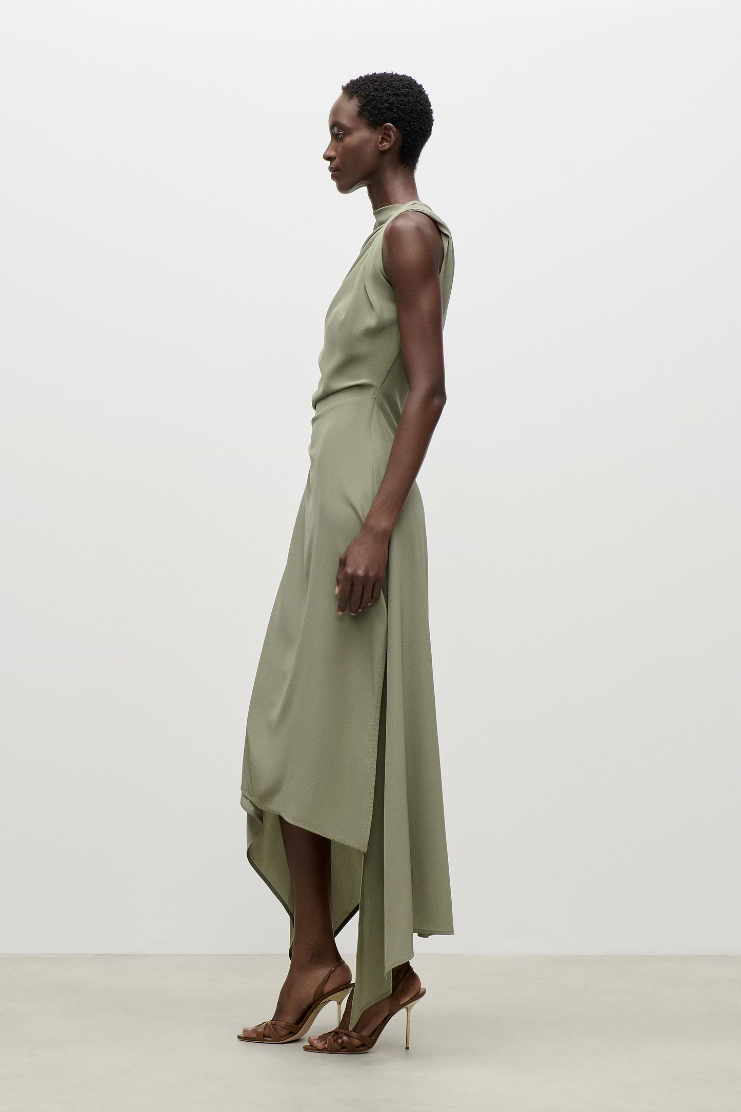 Sleeveless Draped Midi Dress In Green
