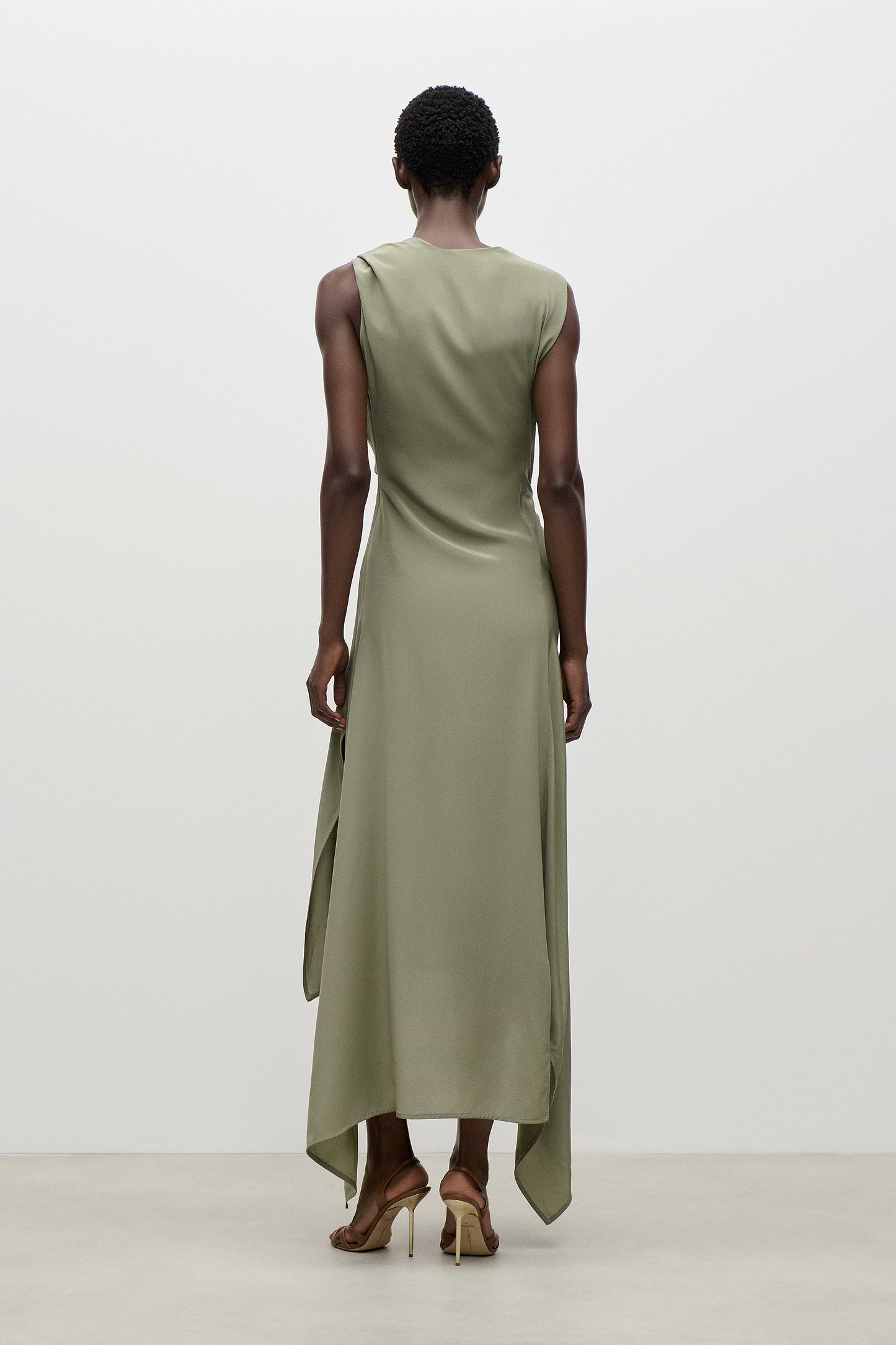 Sleeveless Draped Midi Dress In Green