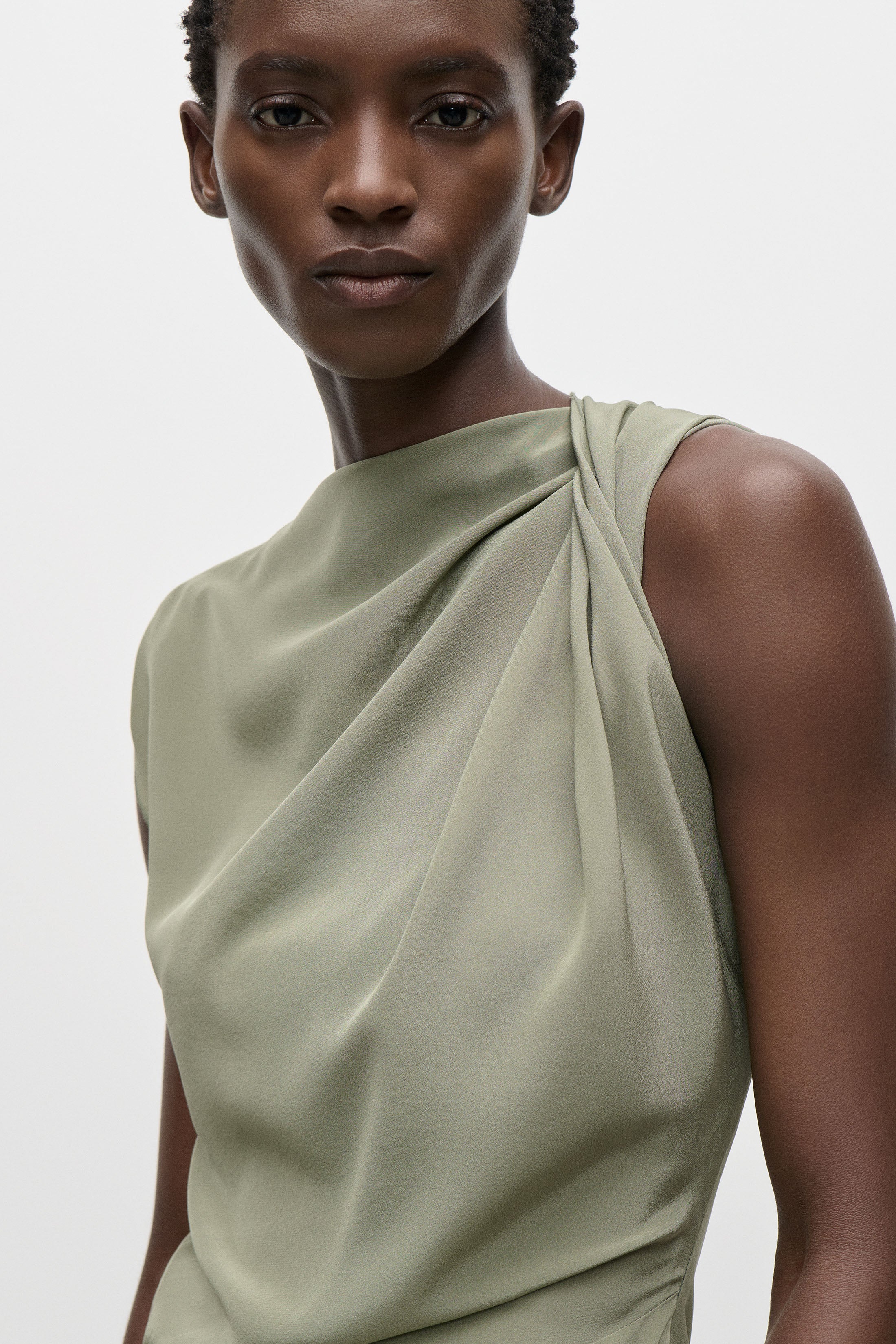 Sleeveless Draped Midi Dress In Green