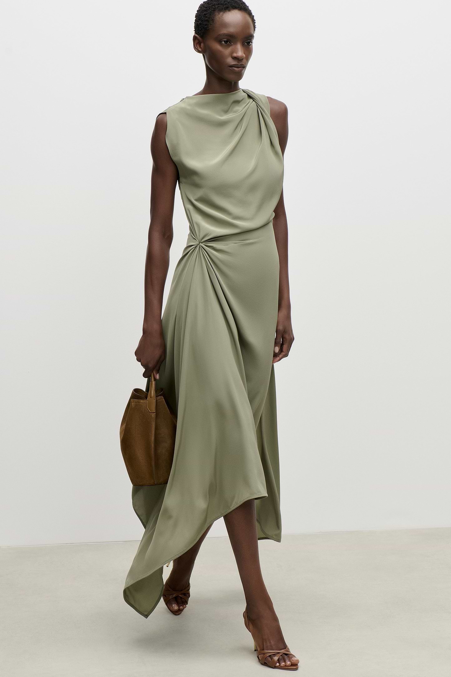 Sleeveless Draped Midi Dress In Green