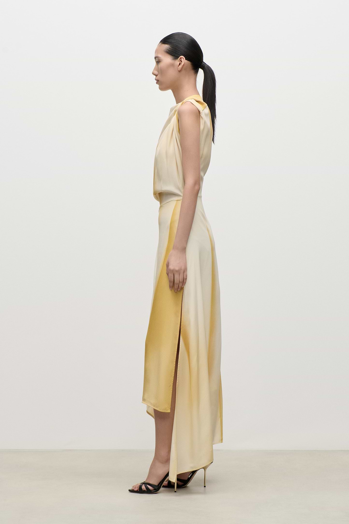 Sleeveless Draped Midi Dress In Yellow