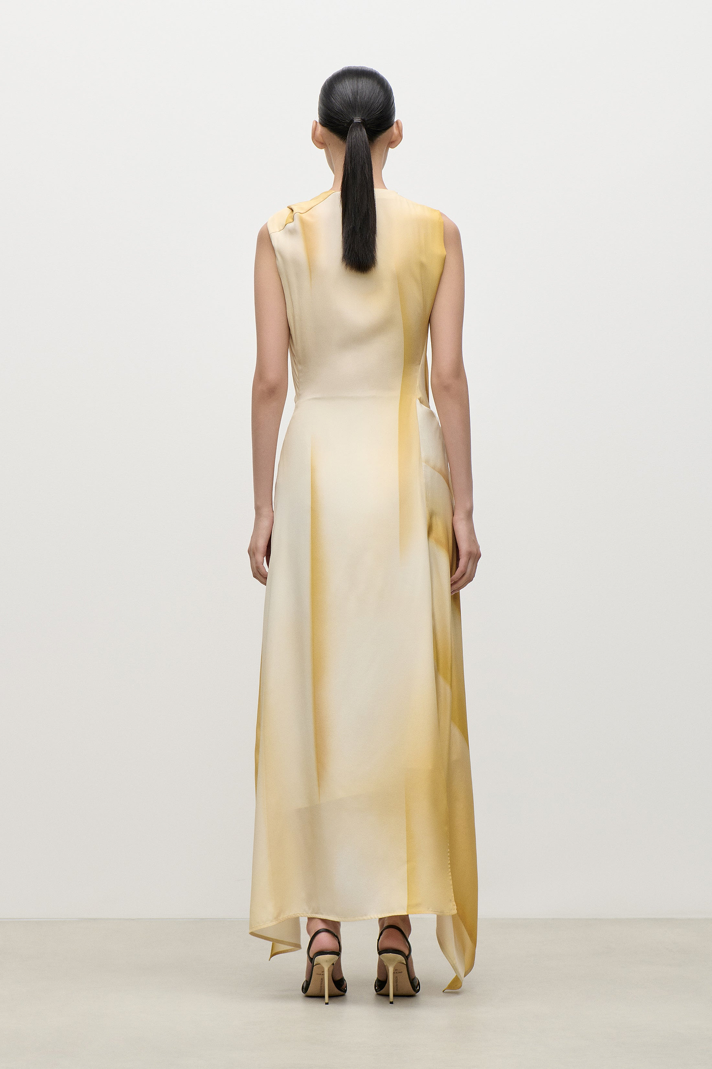 Sleeveless Draped Midi Dress In Yellow