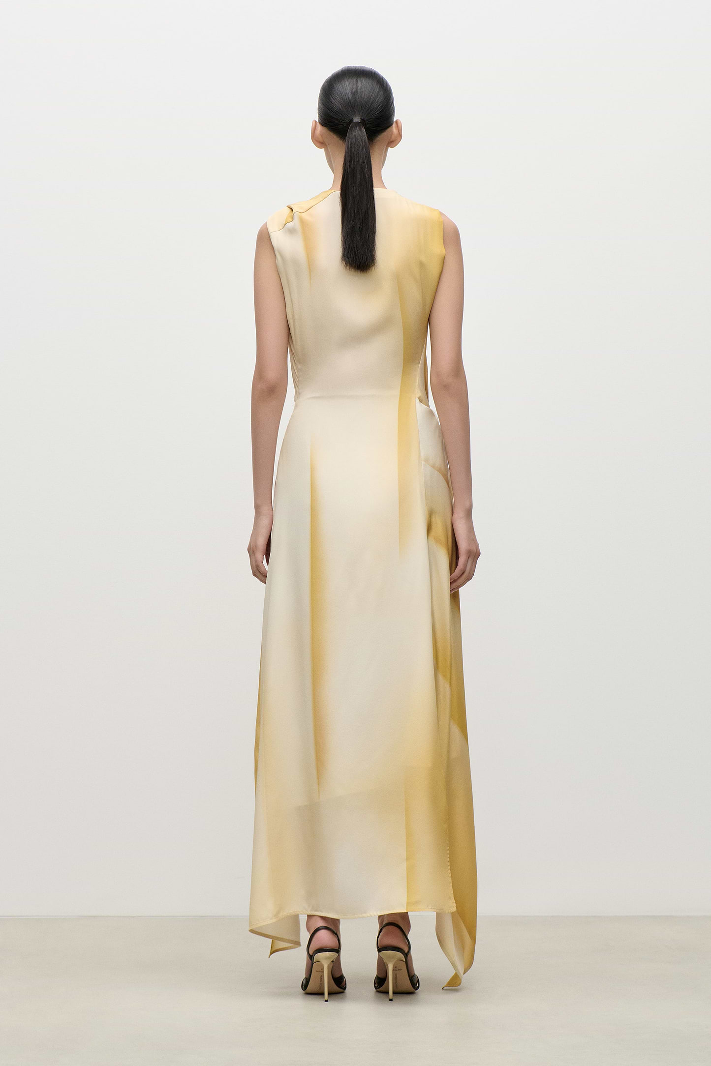Sleeveless Draped Midi Dress In Yellow