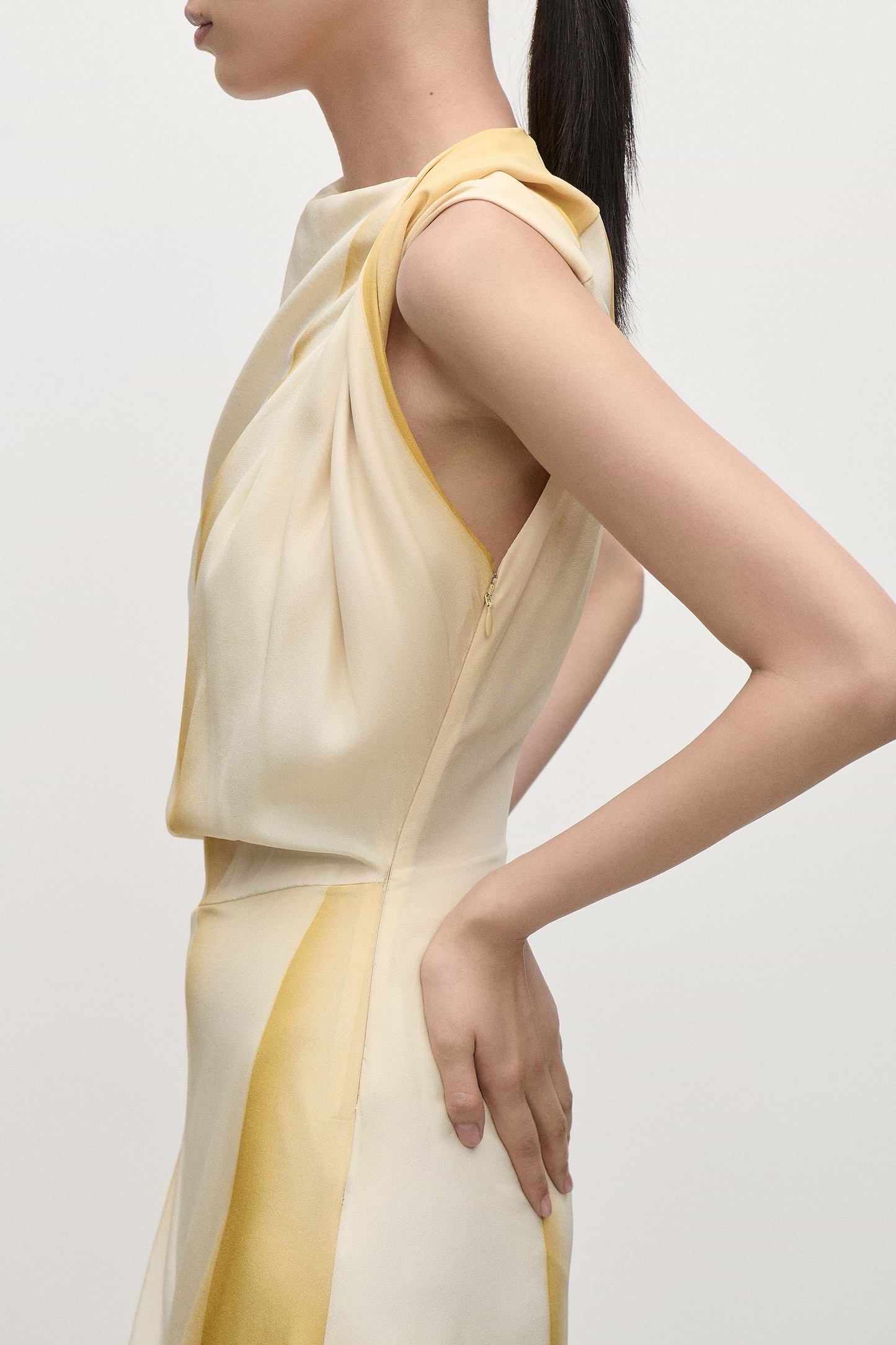 Sleeveless Draped Midi Dress In Yellow
