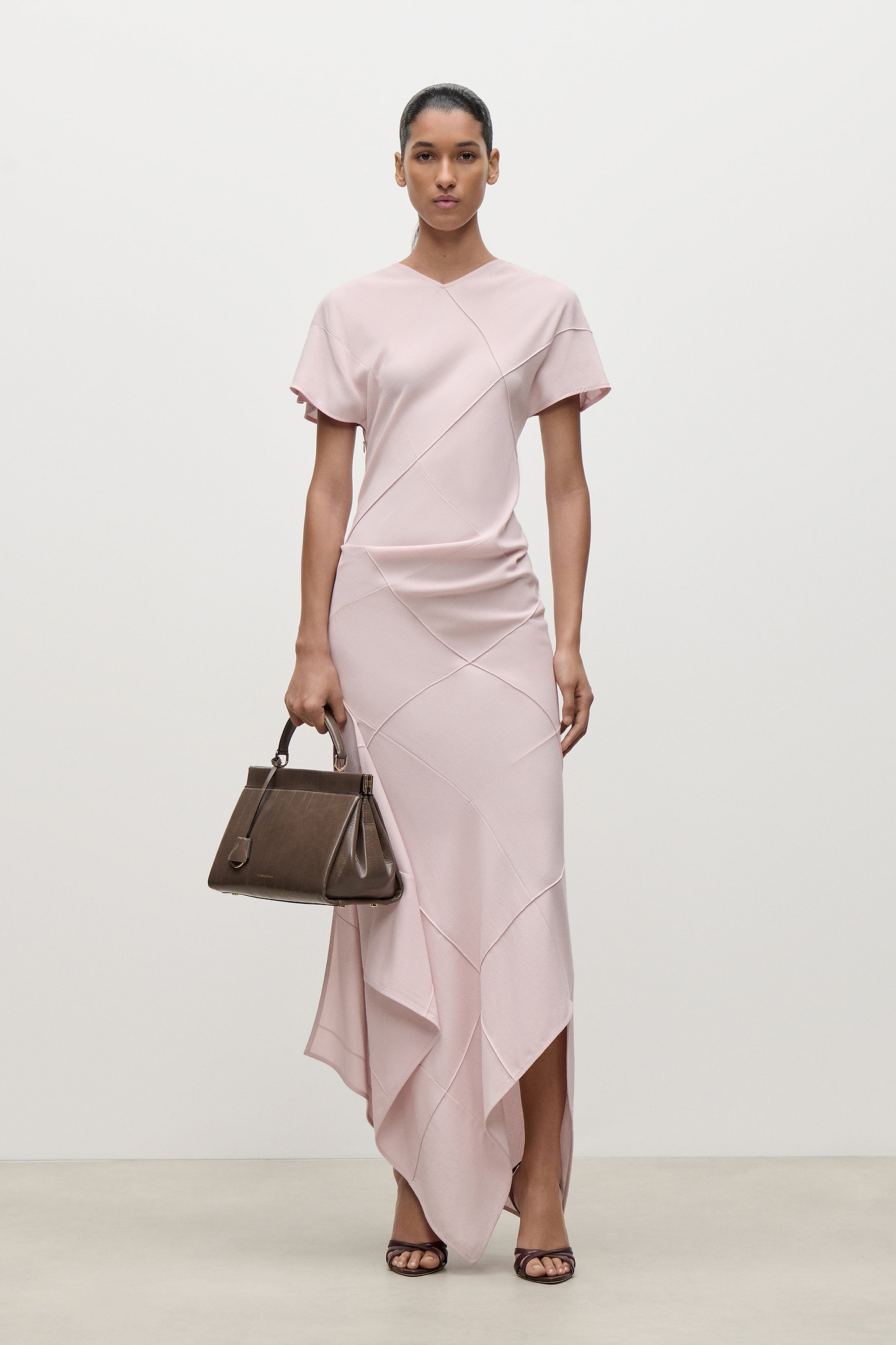 Crease Detail Midi Dress In Light Pink