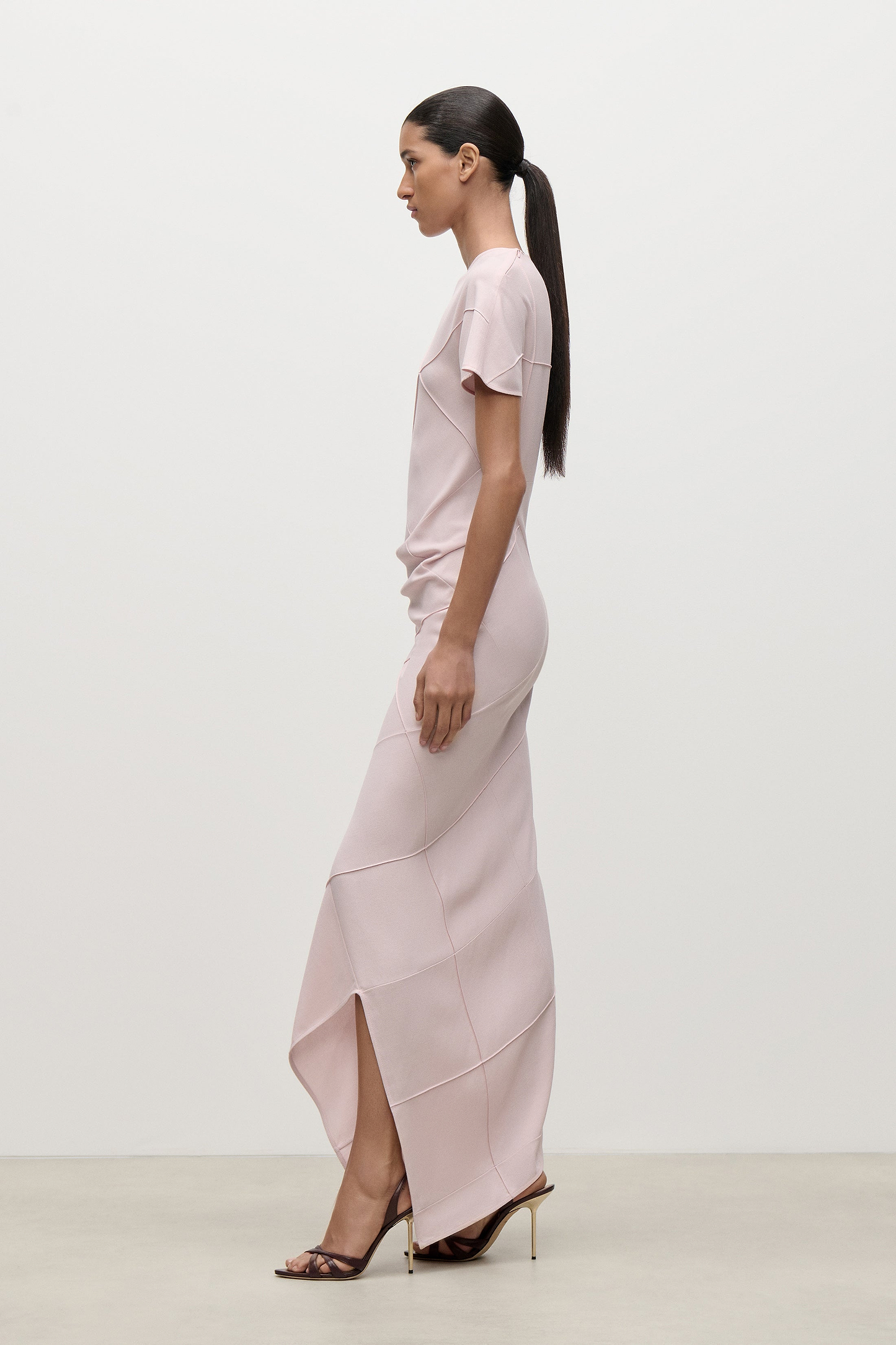 Crease Detail Midi Dress In Light Pink