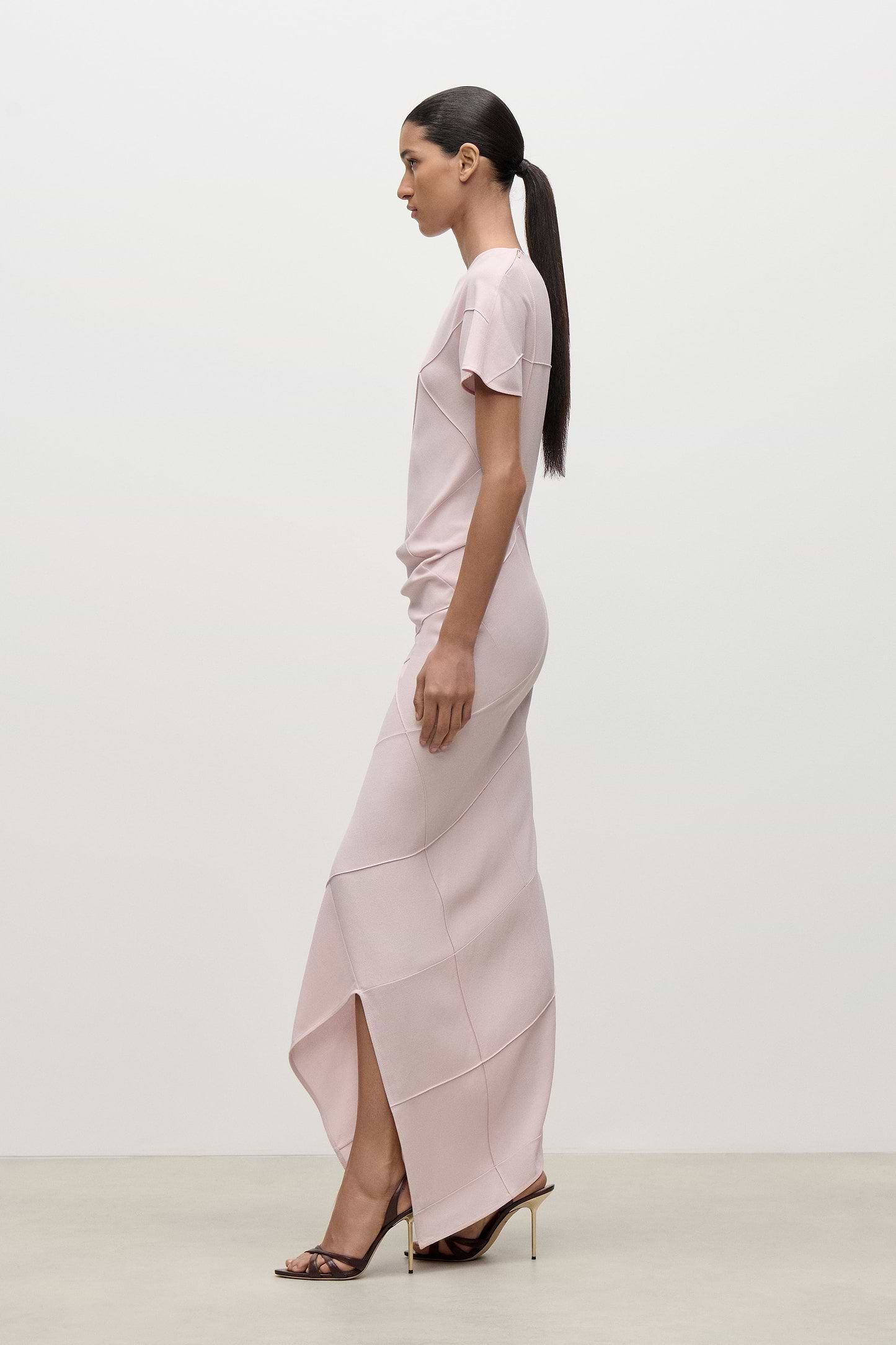 Crease Detail Midi Dress In Light Pink