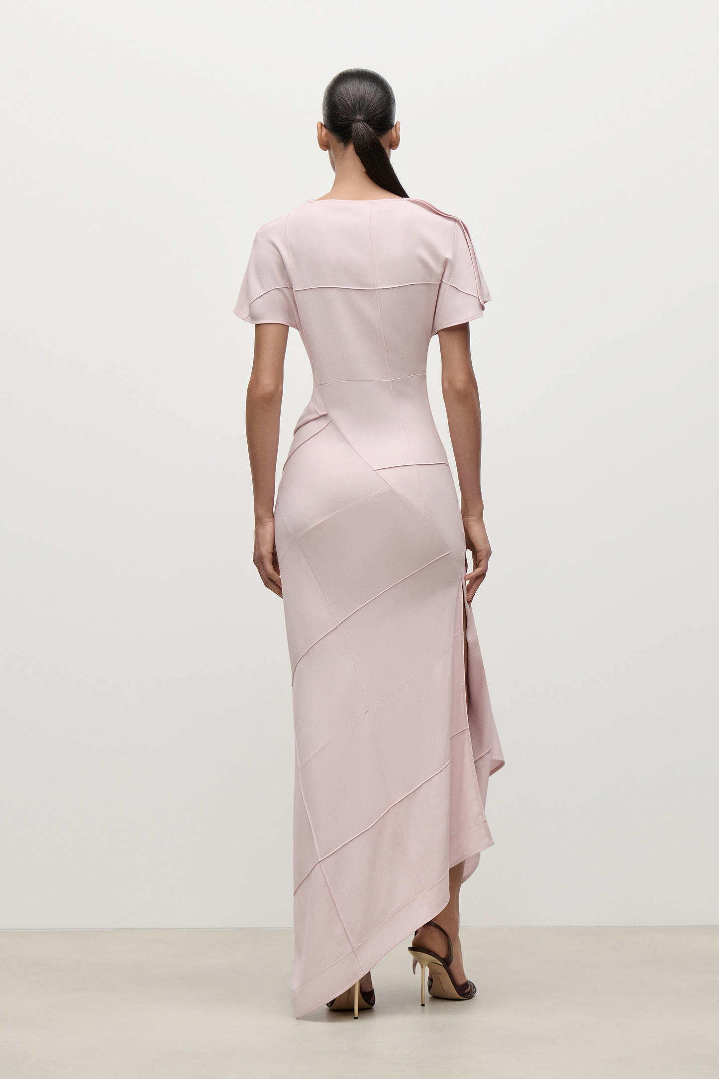 Crease Detail Midi Dress In Light Pink
