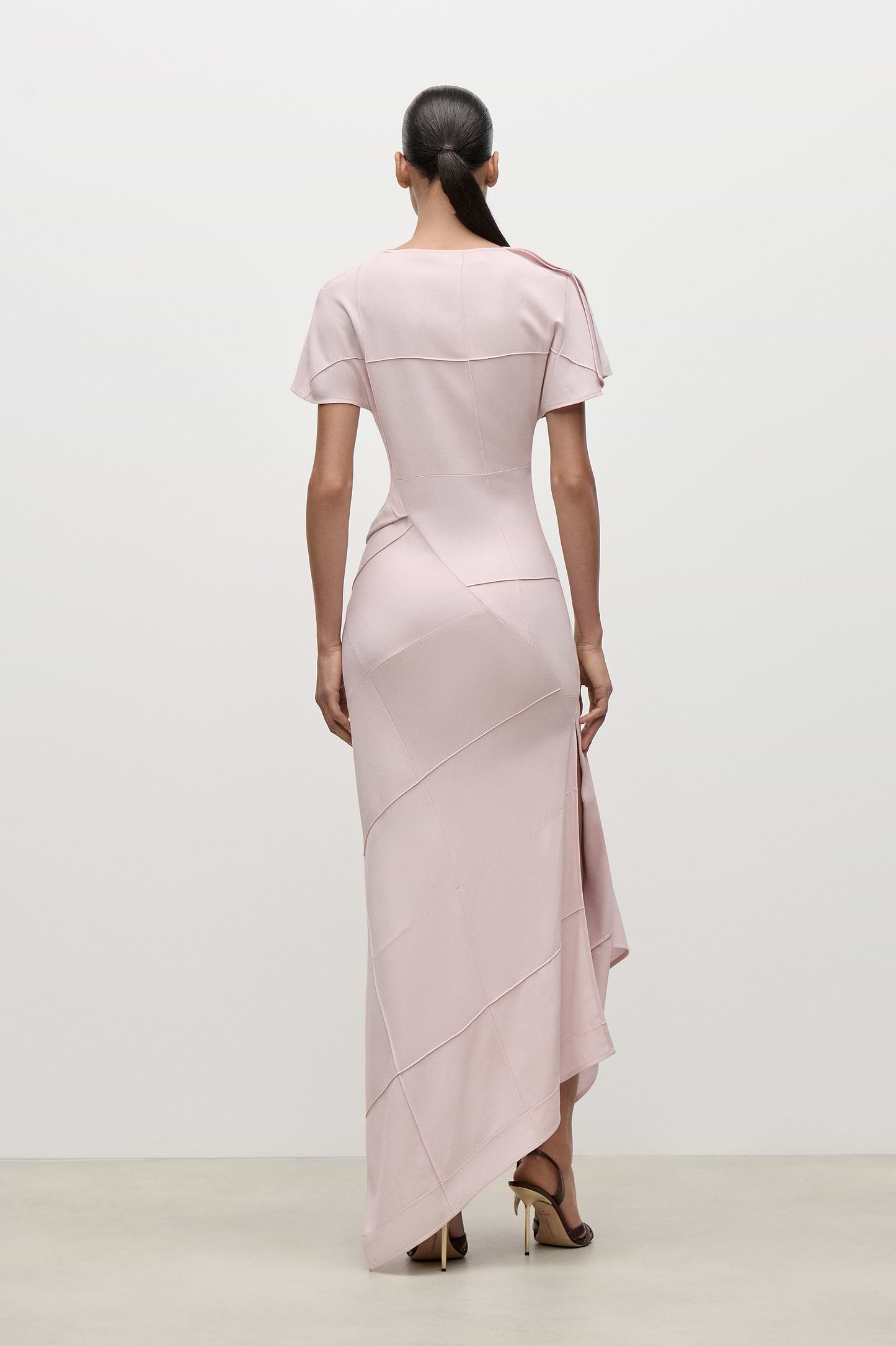 Crease Detail Midi Dress In Light Pink
