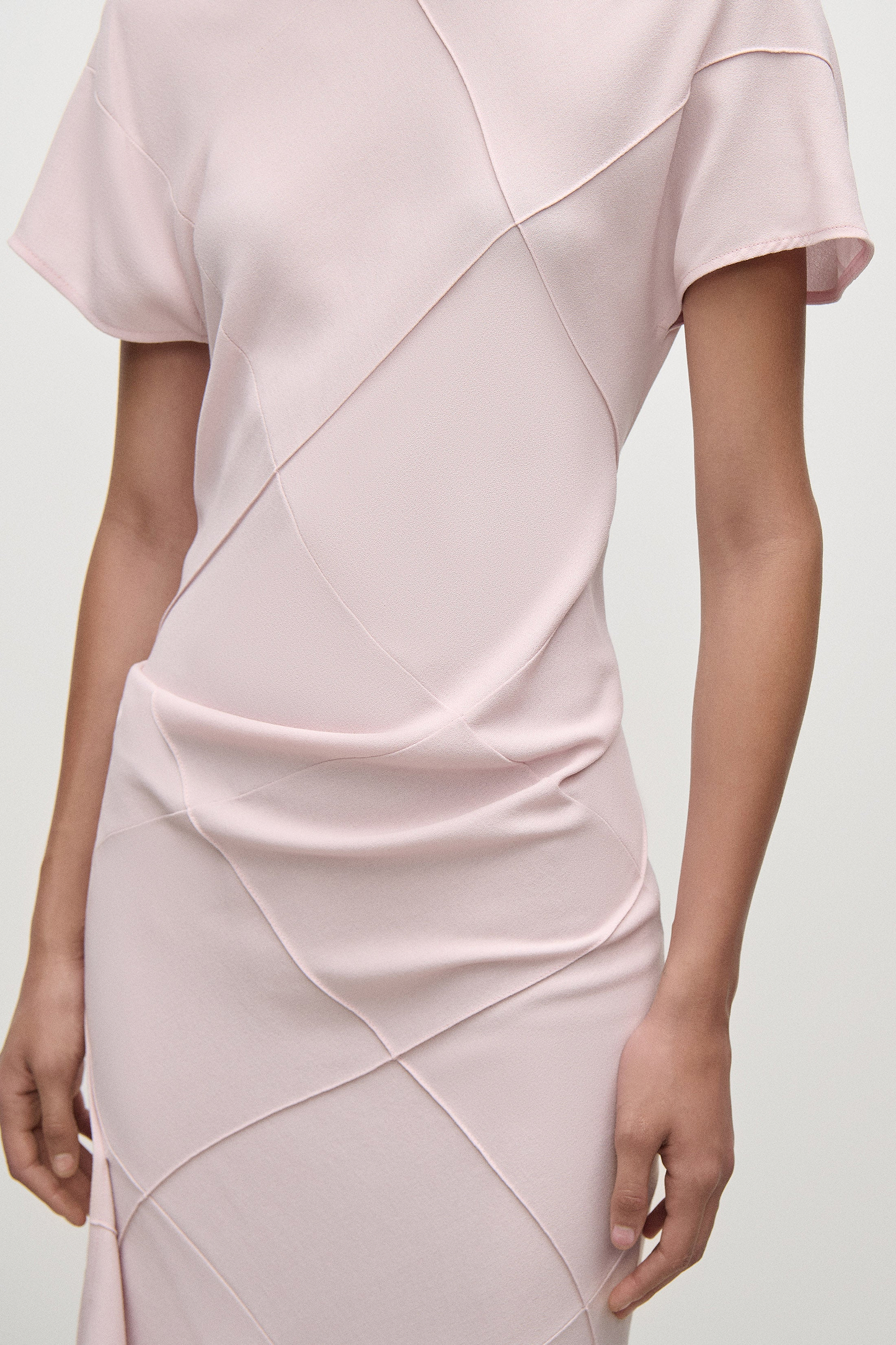 Crease Detail Midi Dress In Light Pink