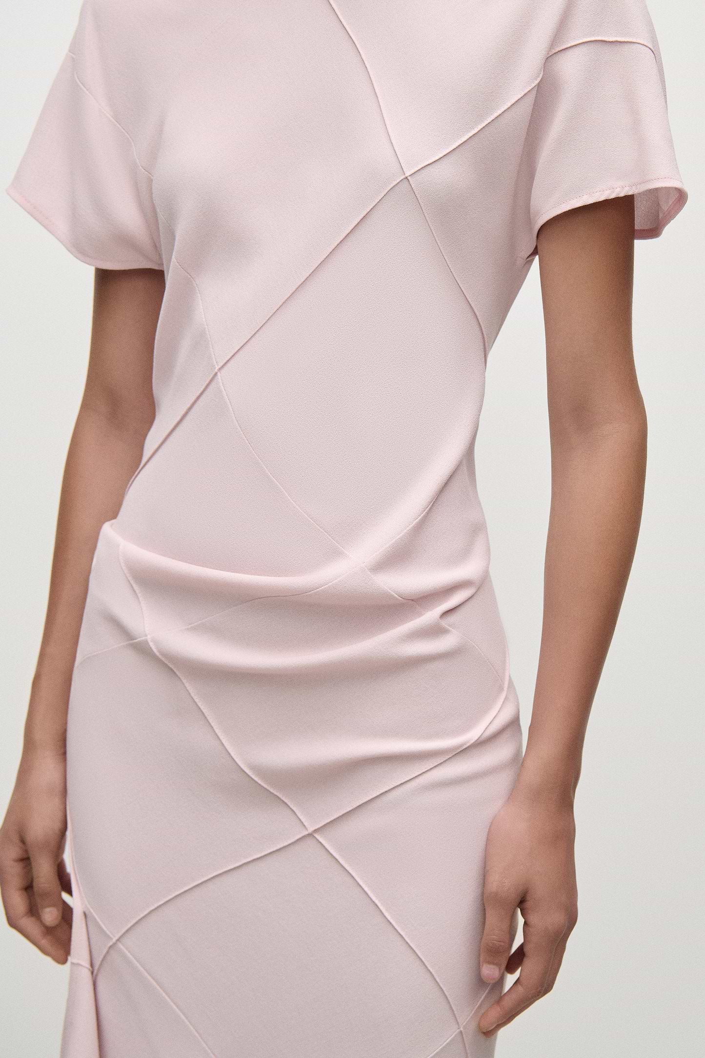 Crease Detail Midi Dress In Light Pink