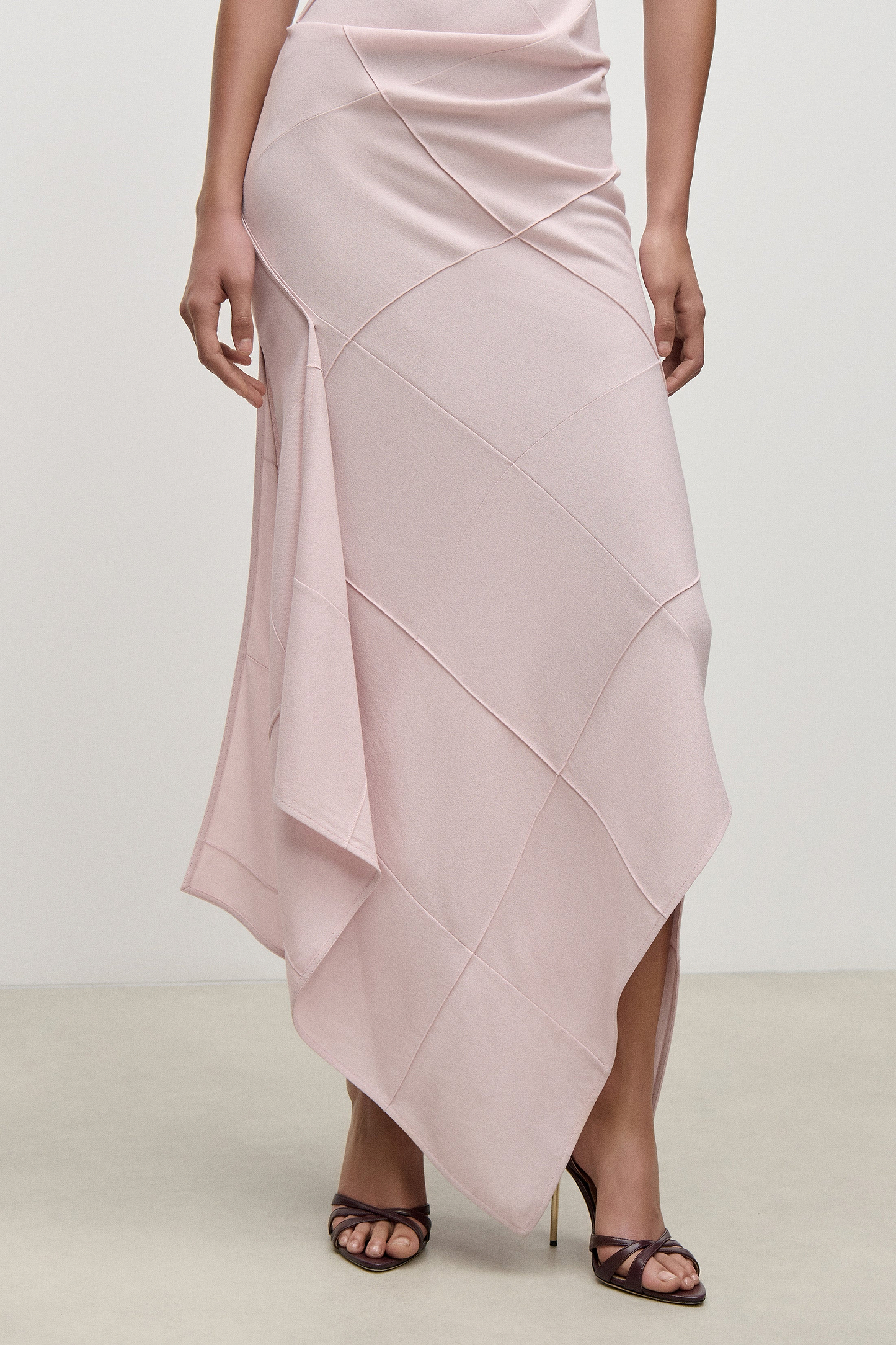Crease Detail Midi Dress In Light Pink