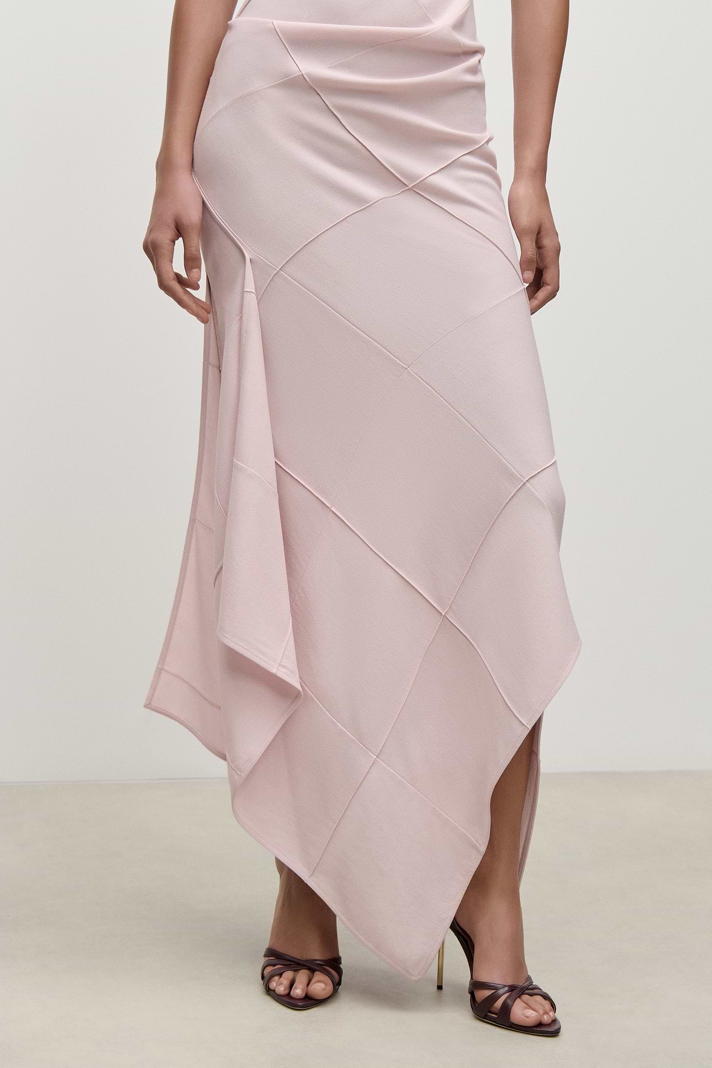 Crease Detail Midi Dress In Light Pink