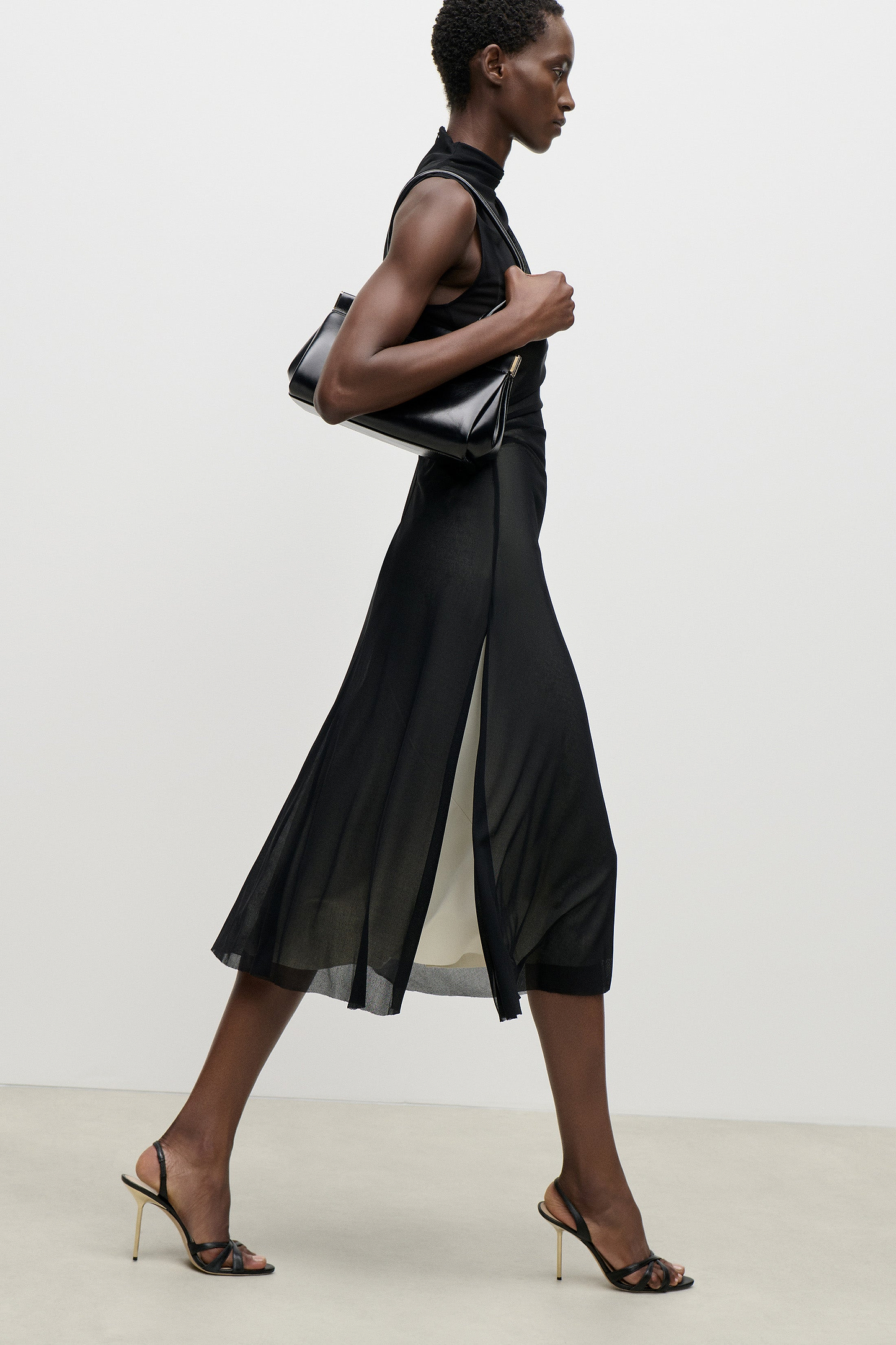 Layered Midi Dress In Black