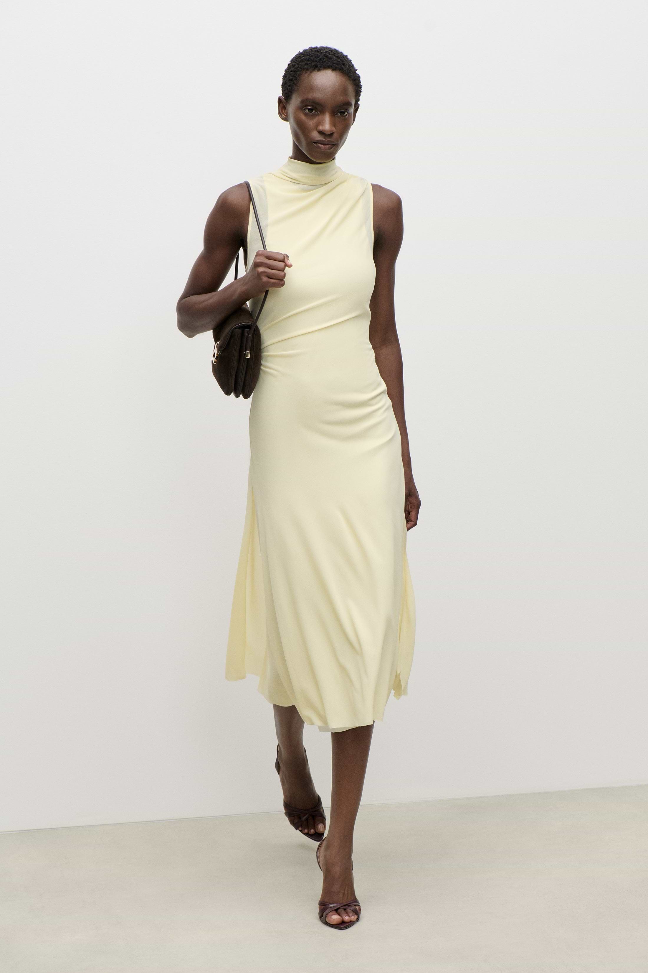 Layered Midi Dress In Light Yellow