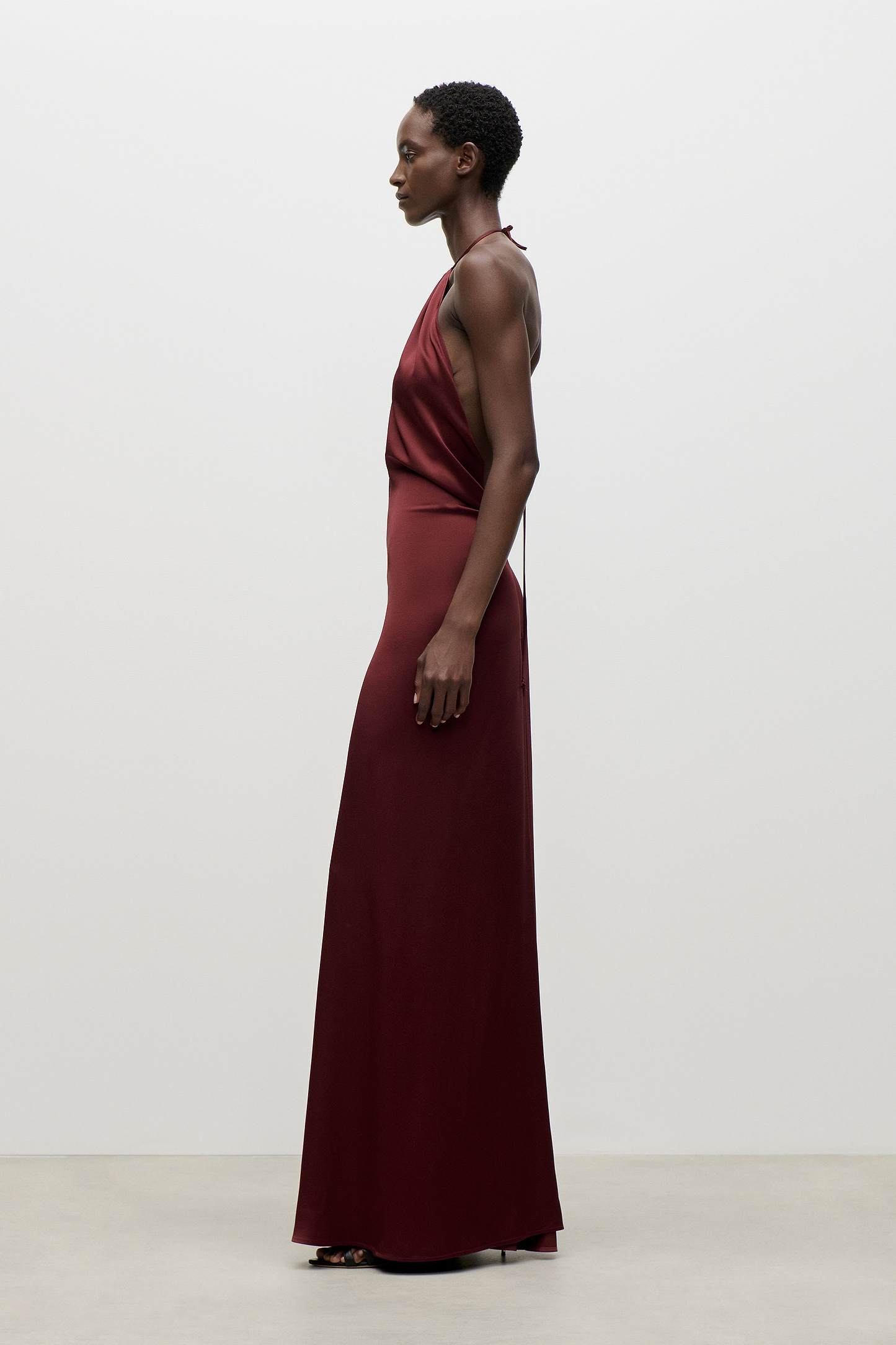 Halterneck Gown In Burgundy