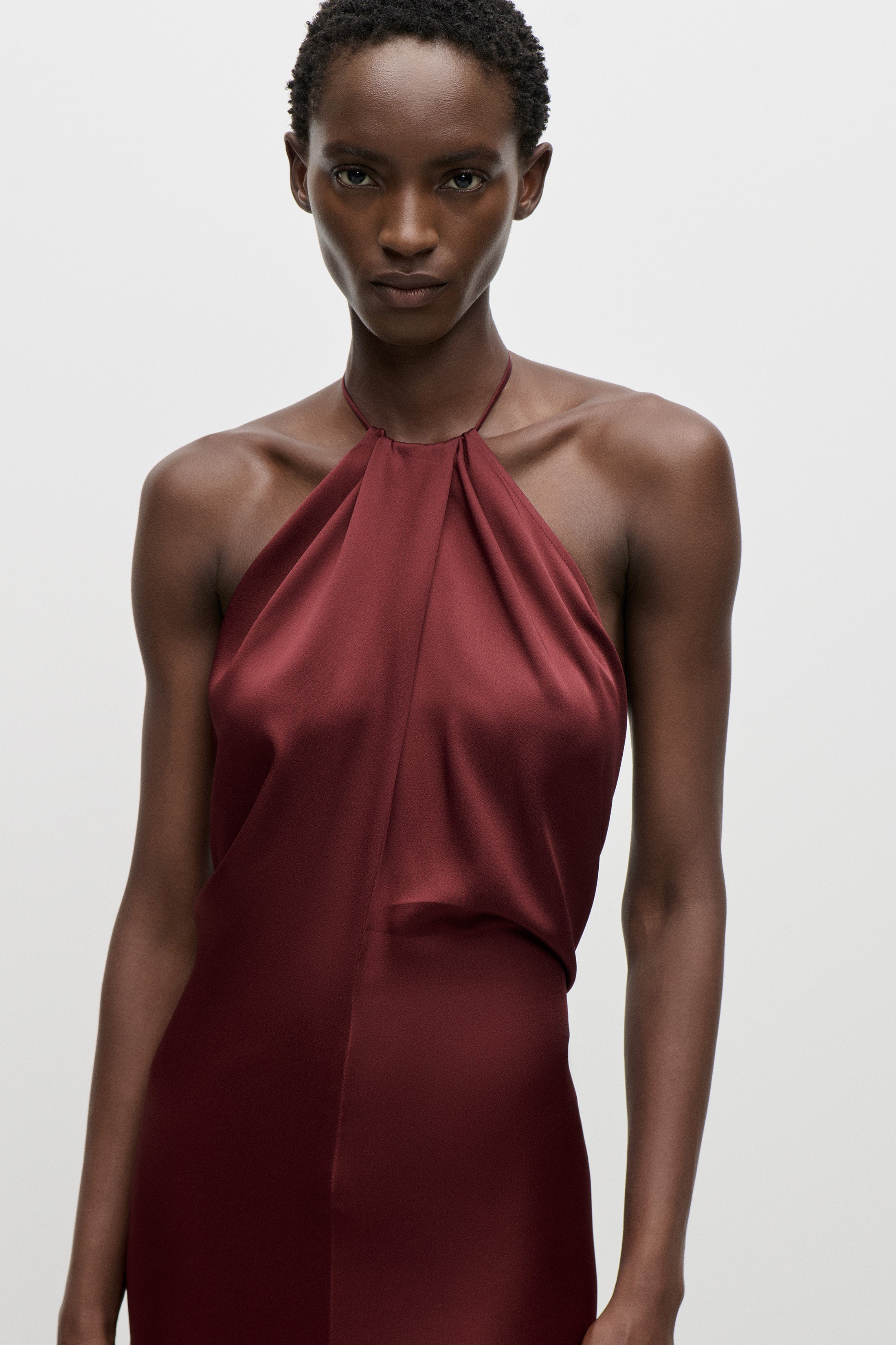 Halterneck Gown In Burgundy