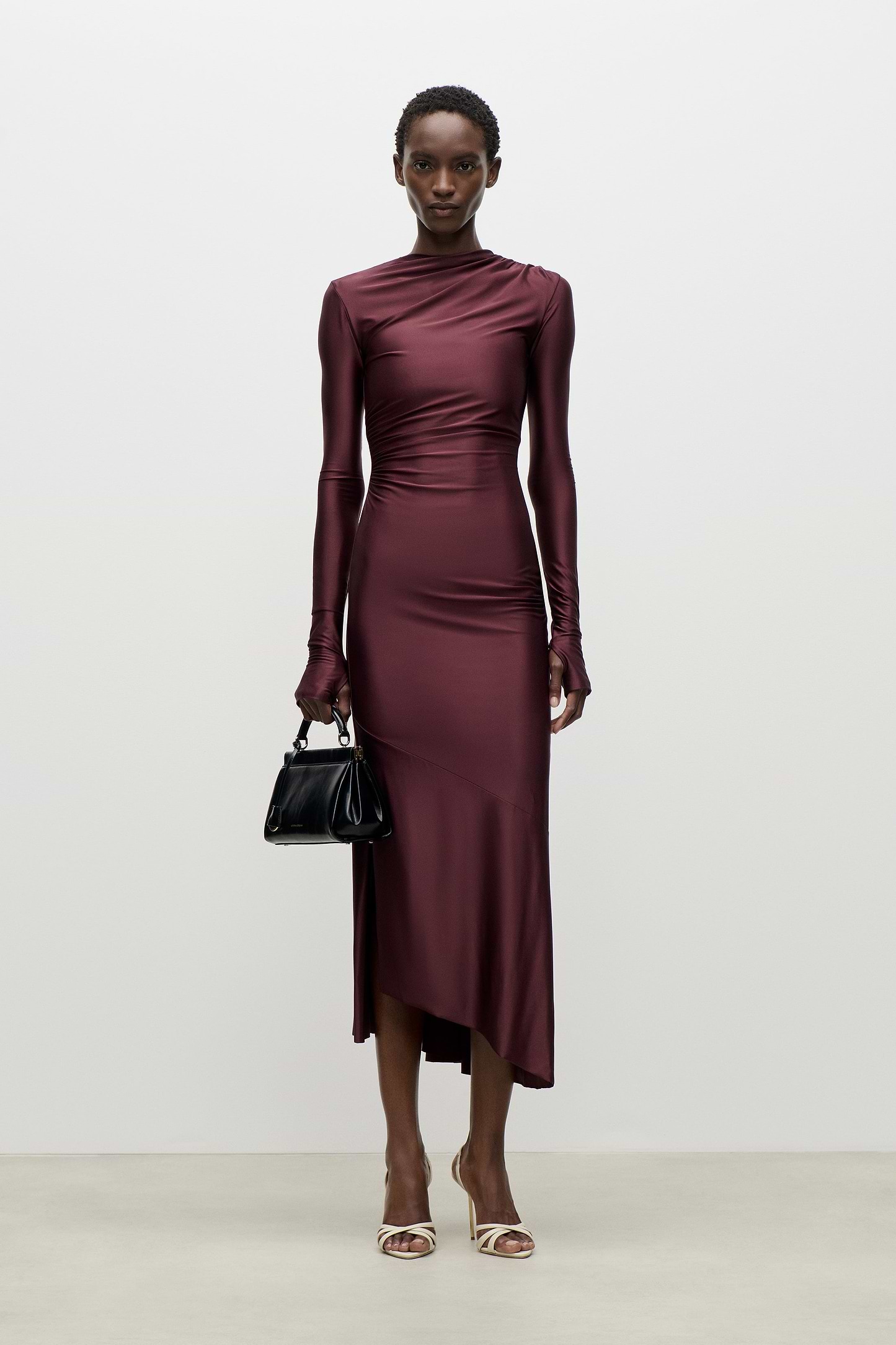 Draped Midi Dress In Burgundy