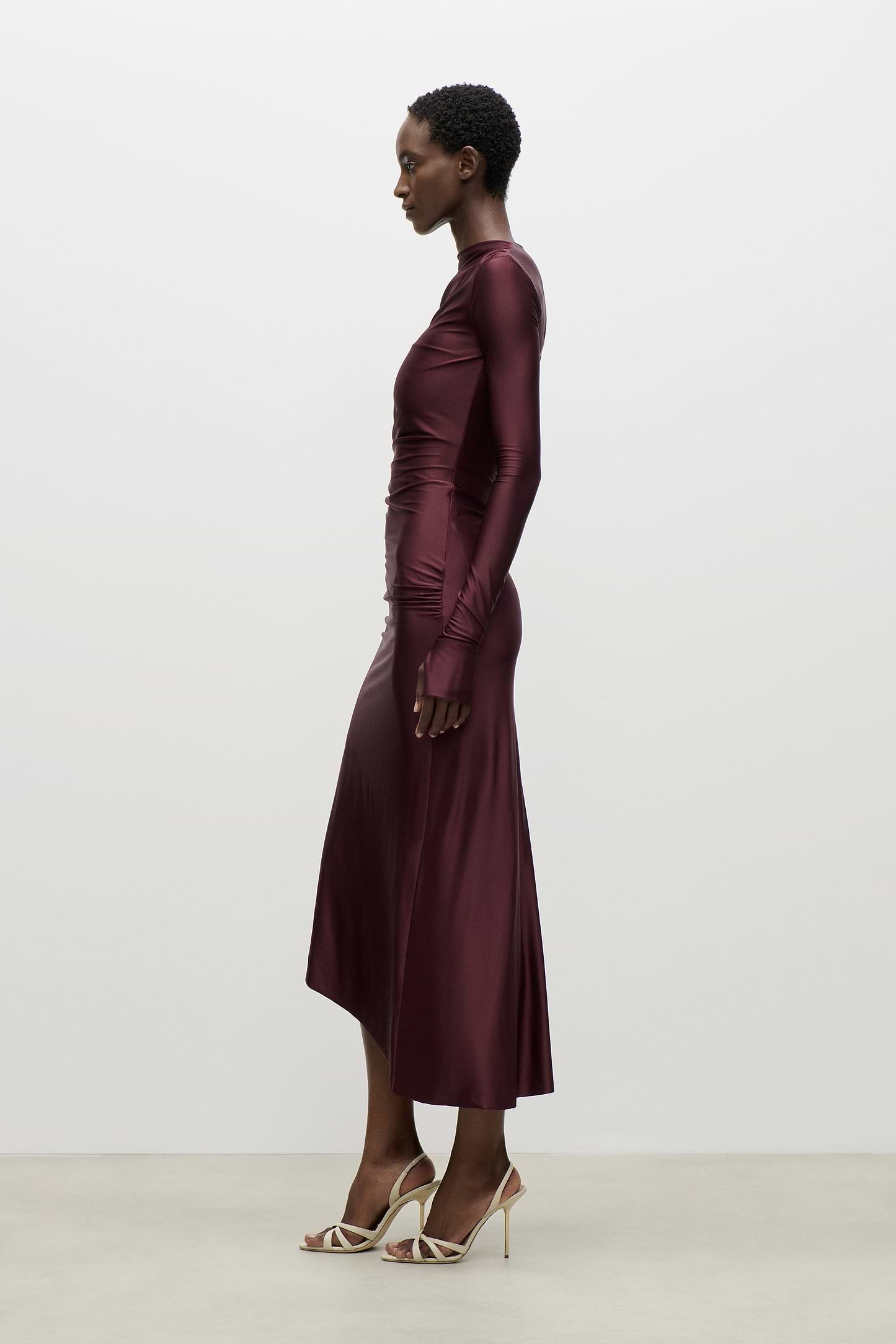 Draped Midi Dress In Burgundy