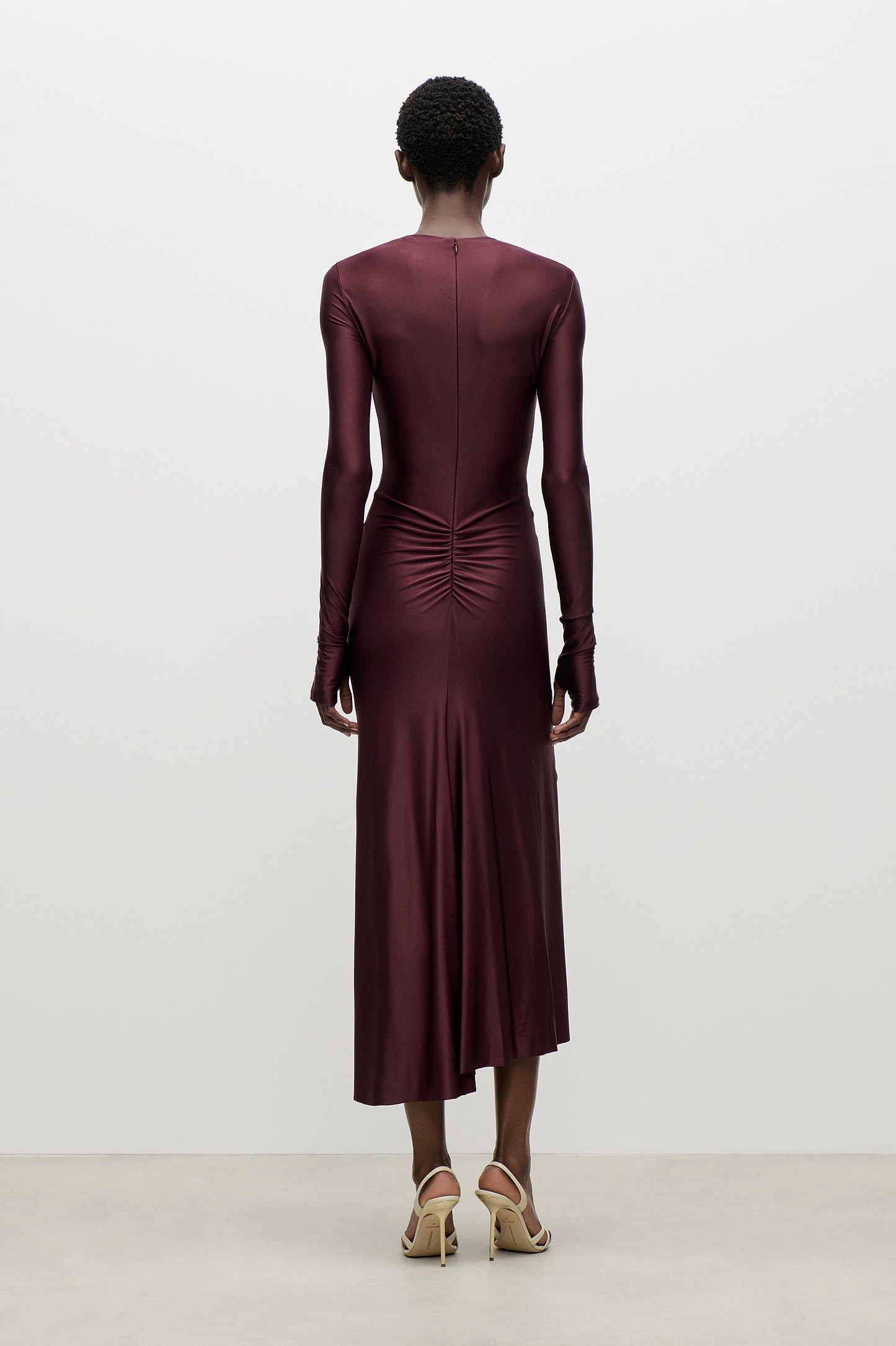 Draped Midi Dress In Burgundy