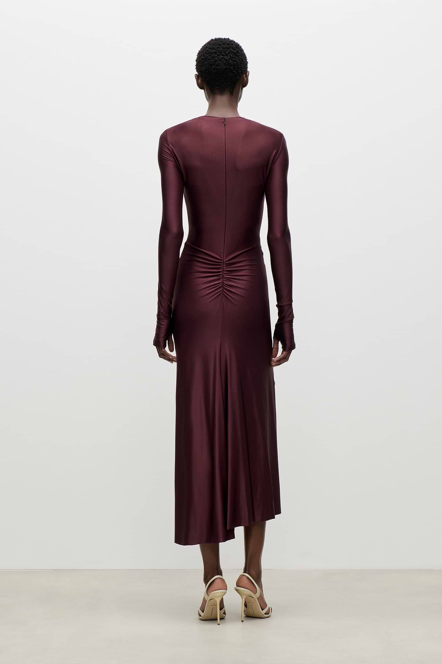 Draped Midi Dress In Burgundy