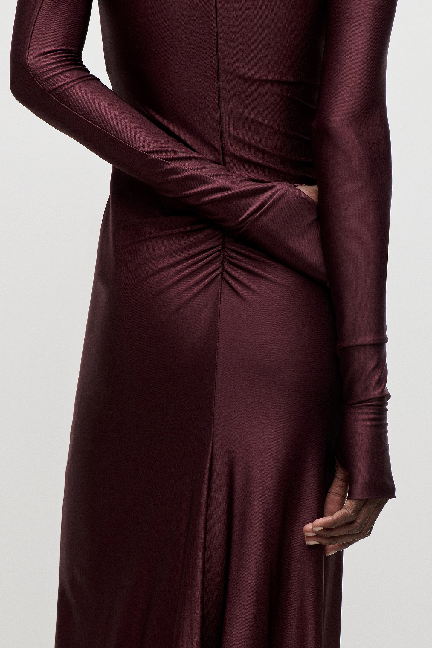 Draped Midi Dress In Burgundy