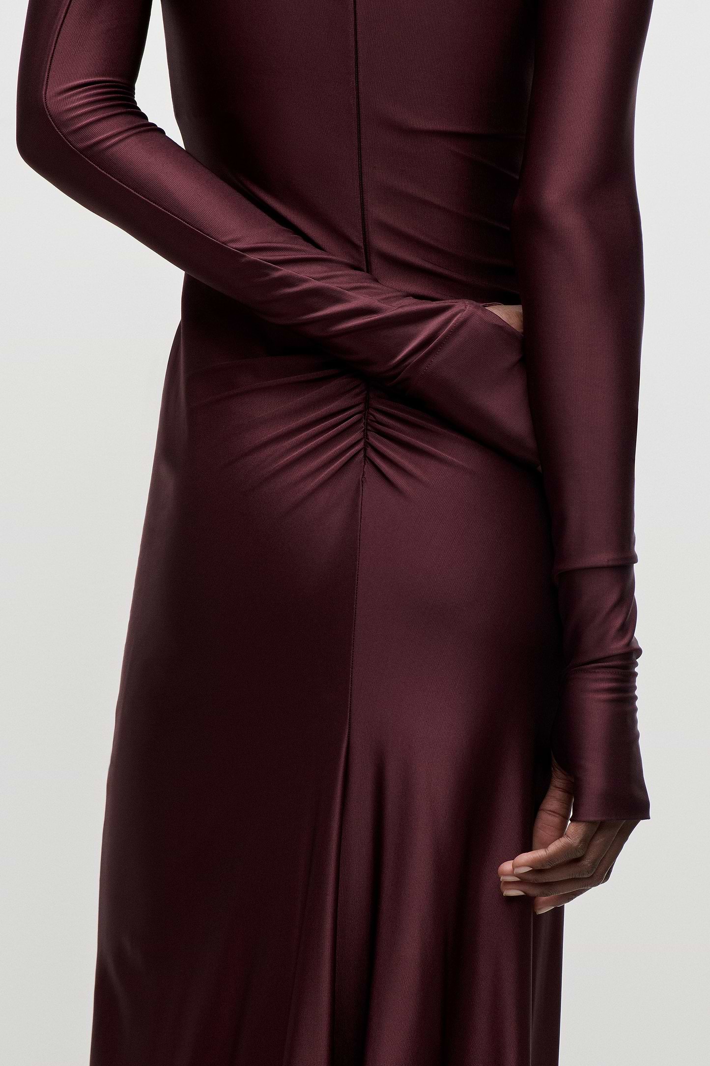 Draped Midi Dress In Burgundy