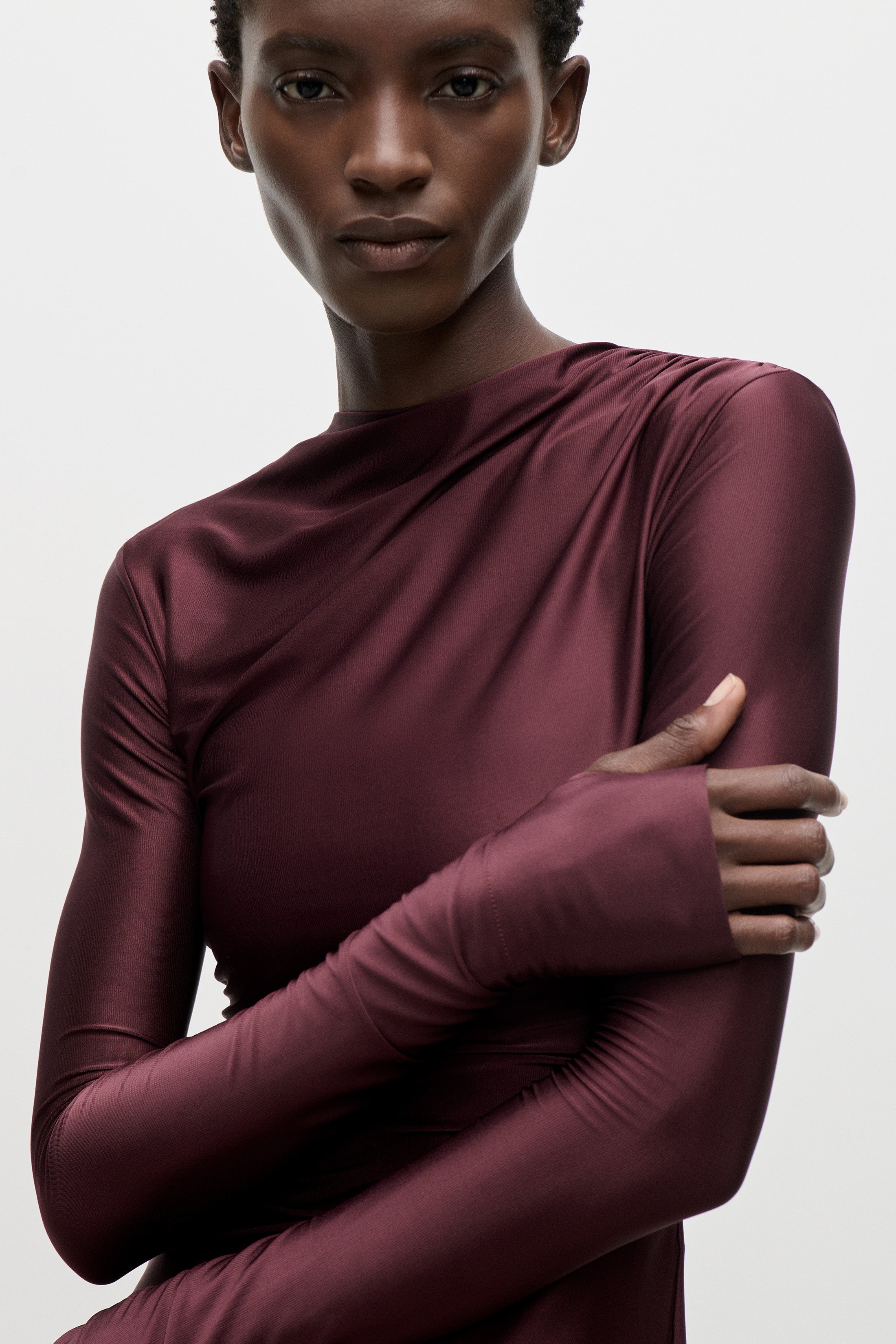 Draped Midi Dress In Burgundy